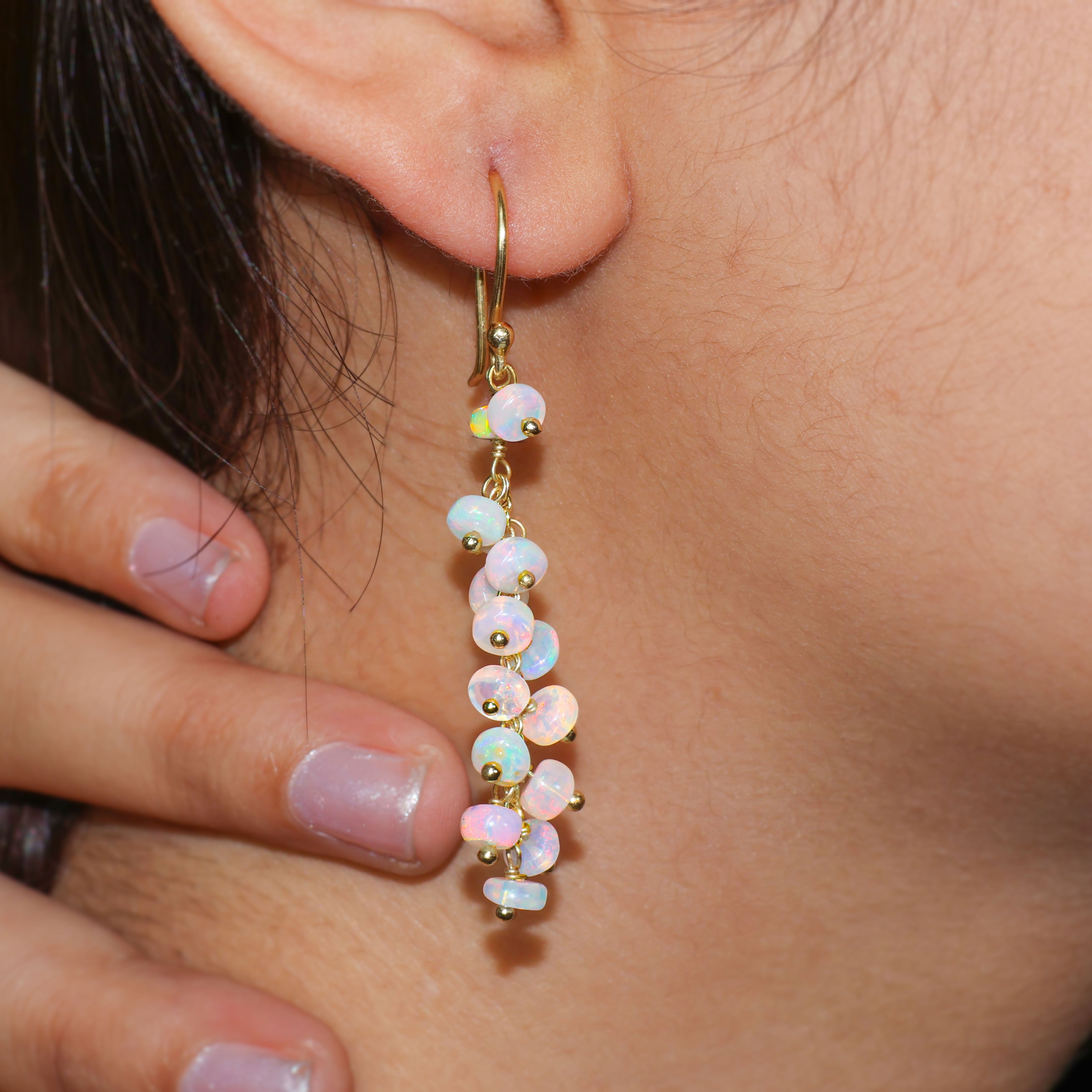 Natural White Opal Beaded Long Cluster Dangle Earrings for Women | Boho Chic Handmade Jewelry | Perfect for Weddings, Parties & Special Occasions