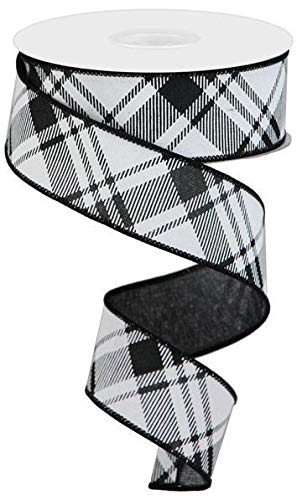 Black and White Diagonal Stripe Check Wired Edge Ribbon - 10 Yards, 1.5 Inch Width for Gift Wrapping, Bow Making, and DIY Crafts