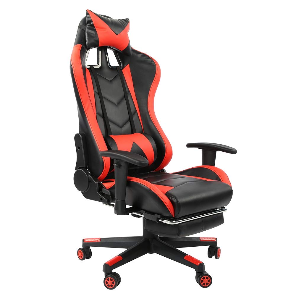 Ergonomic Gaming Chair with Adjustable Footrest & Lumbar Support - High Back PU Leather Computer Office Chair for Adults & Teens (Red/Black) - Perfect for Esports, Home Office & Streaming Setup