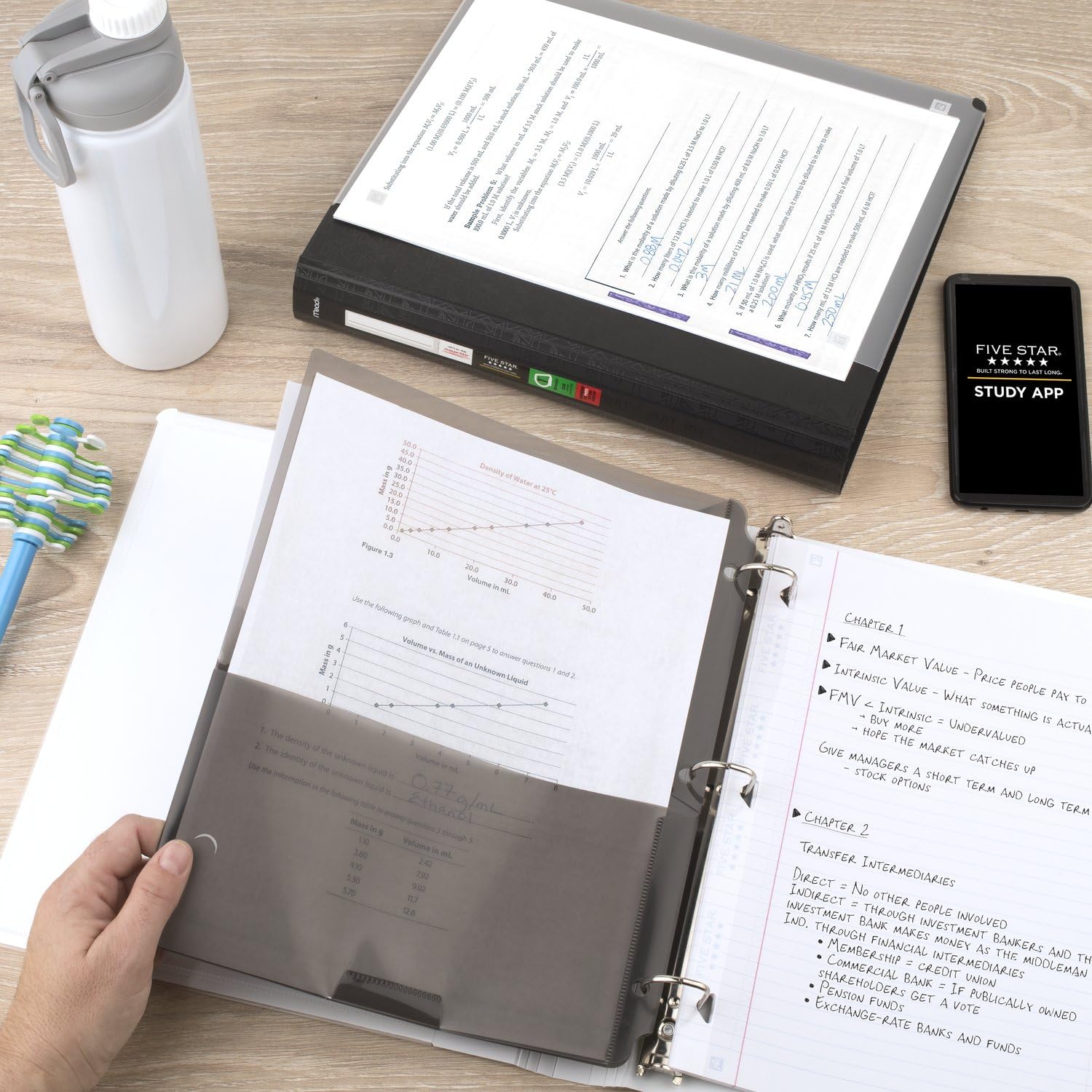 Five Star 3 Ring Binder, 1 Inch D-Ring Binder with Clear View Cover - Customizable White Poly Binder with Study App (261440A-ECM) - Perfect for School, Office & Organization