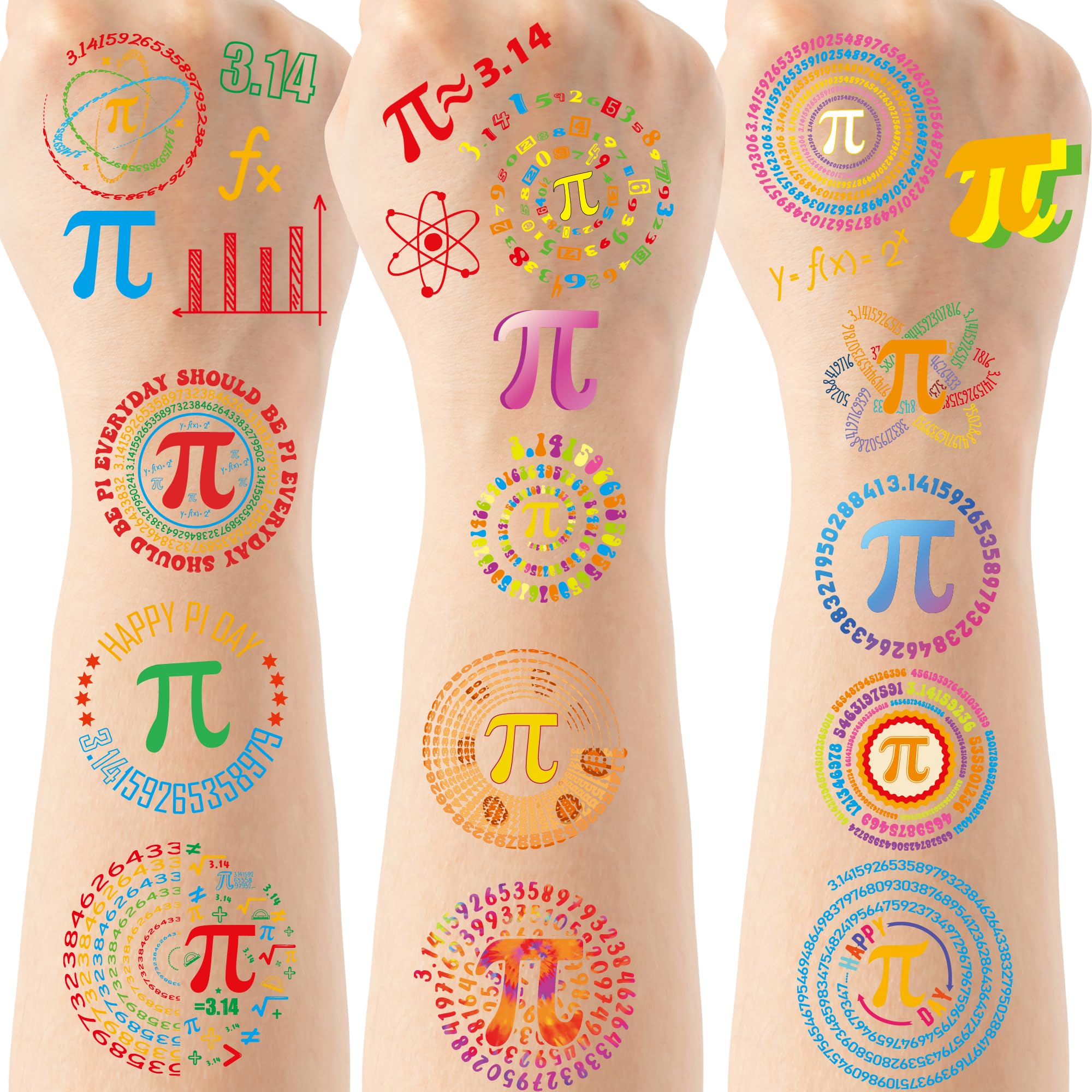 Pi Day Temporary Tattoos Stickers - 200+ Pieces for Math Birthday Party Supplies, Classroom Decorations & School Prizes | Fun STEM Learning Activity for Kids, Boys & Girls | Perfect for Pi Day Celebrations, Math Class Rewards and Science Themed Parties