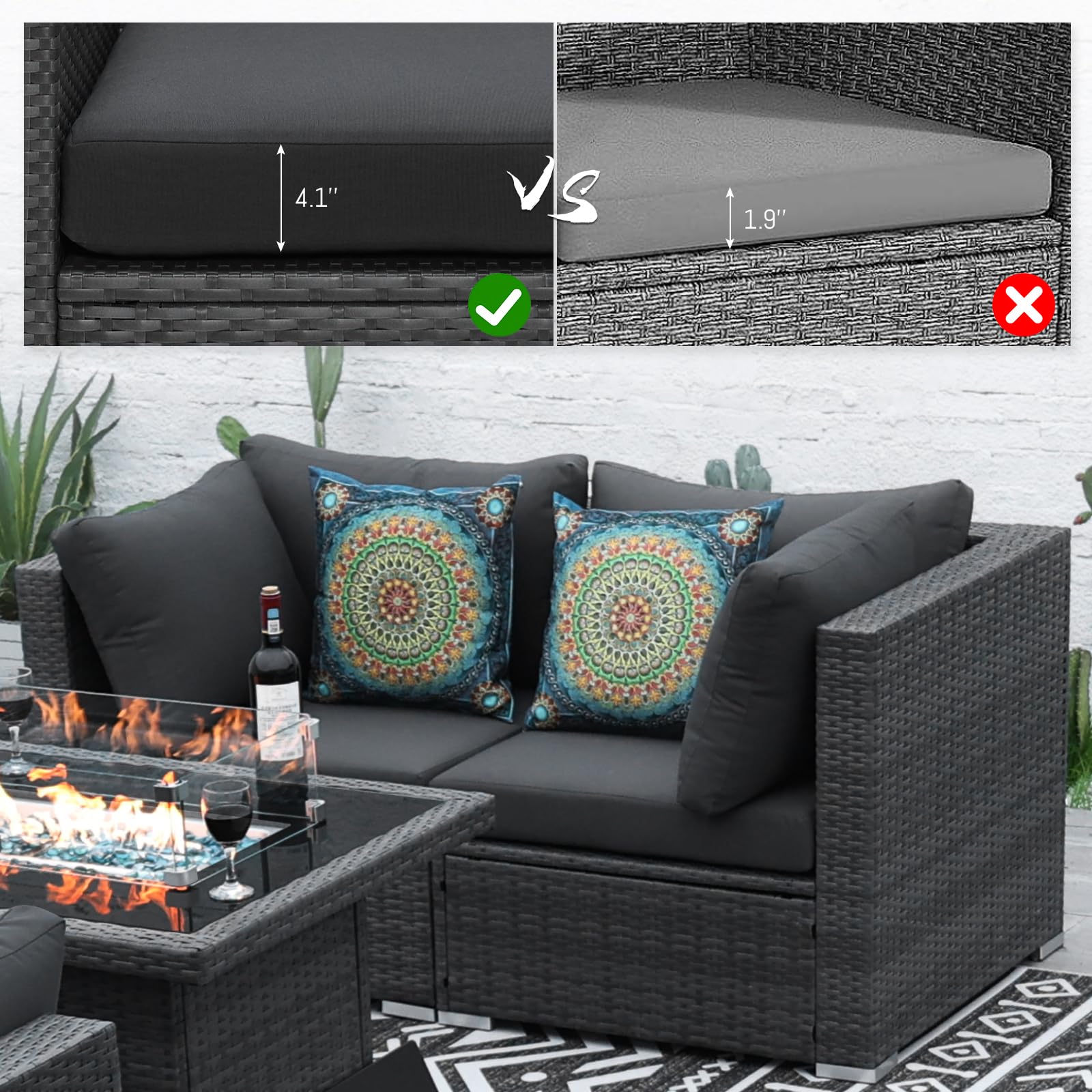 BULEXYARD 1-Piece PE Rattan Patio Furniture Corner Sofa with Thick Cushions - Outdoor Wicker Seating Set for Backyard, Deck, Garden, Balcony - Weather-Resistant Dark Grey Sofa for Relaxing & Entertaining