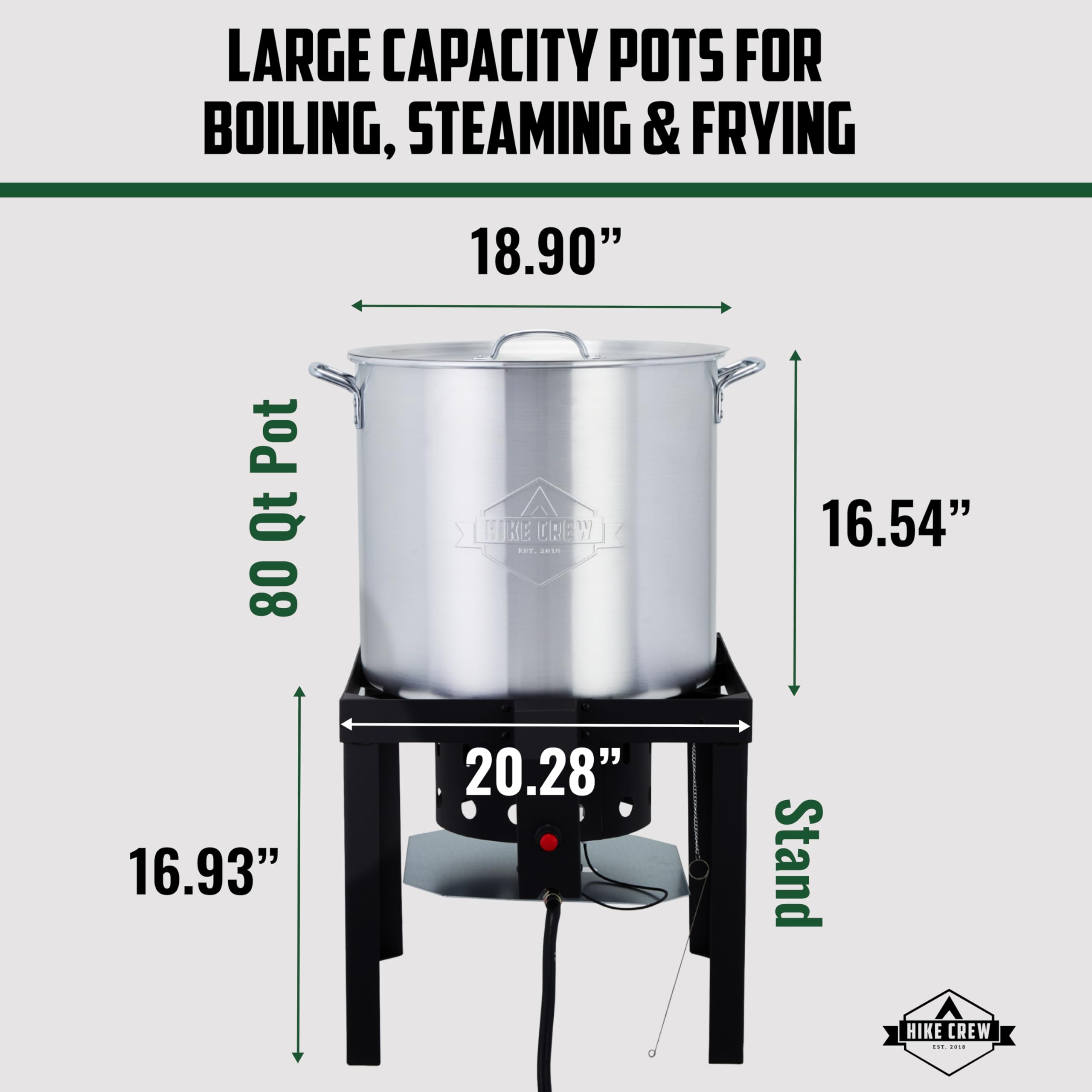 Hike Crew 80QT Outdoor Boiling Kit with Igniter | 110,000 BTU High-Power Seafood Boiler for Steaming, Cooking Fish, Crawfish, Crab, Lobster & Shellfish | Includes Pot, Lid, Strainer, Burner Stand & Storage Cover | Perfect for Backyard Parties, Camping & Outdoor Cooking