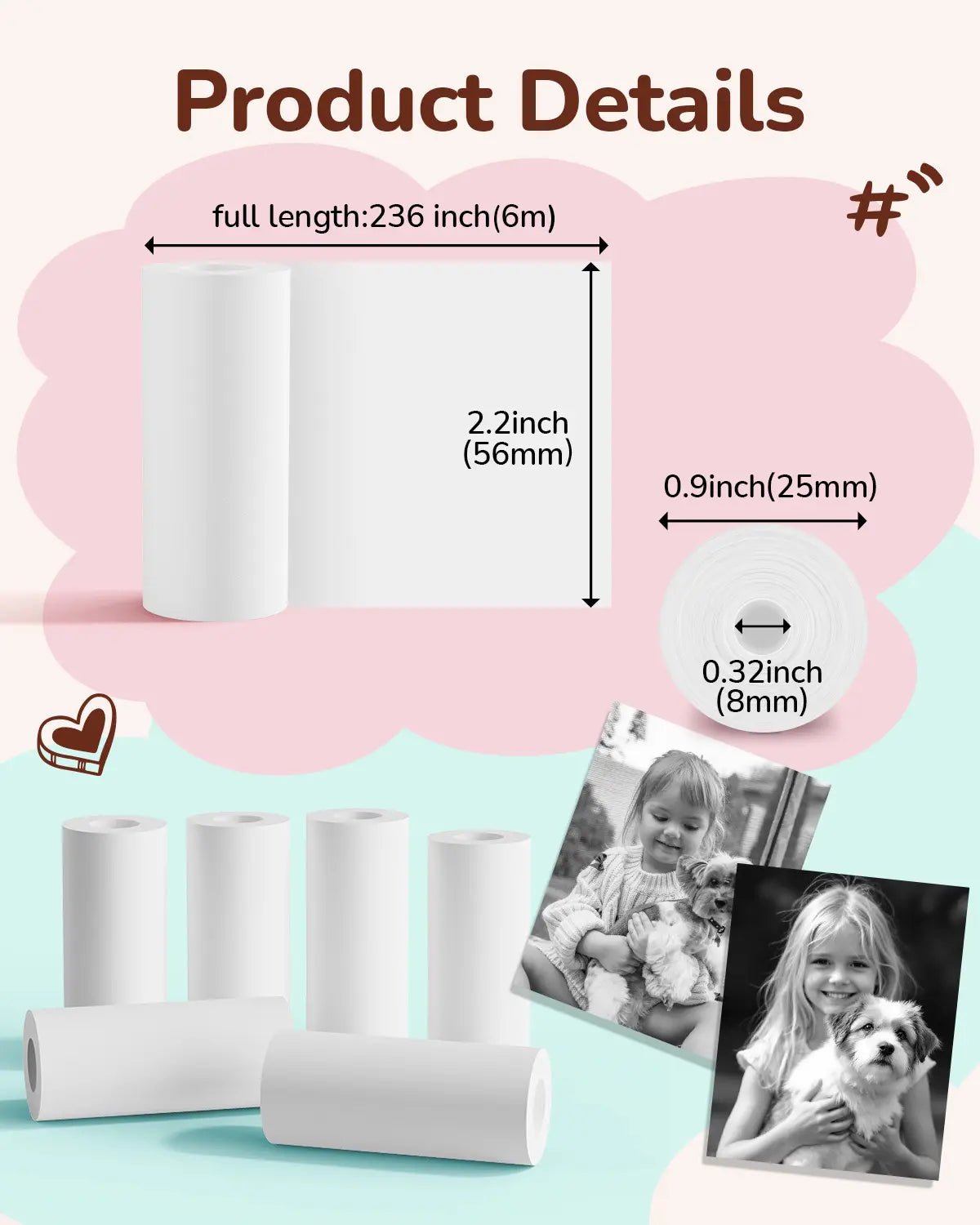 Phomemo 56mm White Thermal Paper Rolls for P02 Instant Camera - Compatible with Receipt Printers, POS Systems & Label Makers - Ideal for Retail, Shipping & Home Office Use