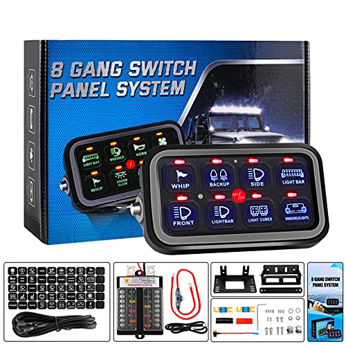 Auxpower 8 Gang Switch Panel LED Universal 12V Auxiliary Switch Panel for Truck, Offroad, Car, SUV, UTV, Caravan - Automatic Dimmable Blue Backlit (8 Gang Switch Panel) - Perfect for Off-Roading, Camping & Vehicle Customization