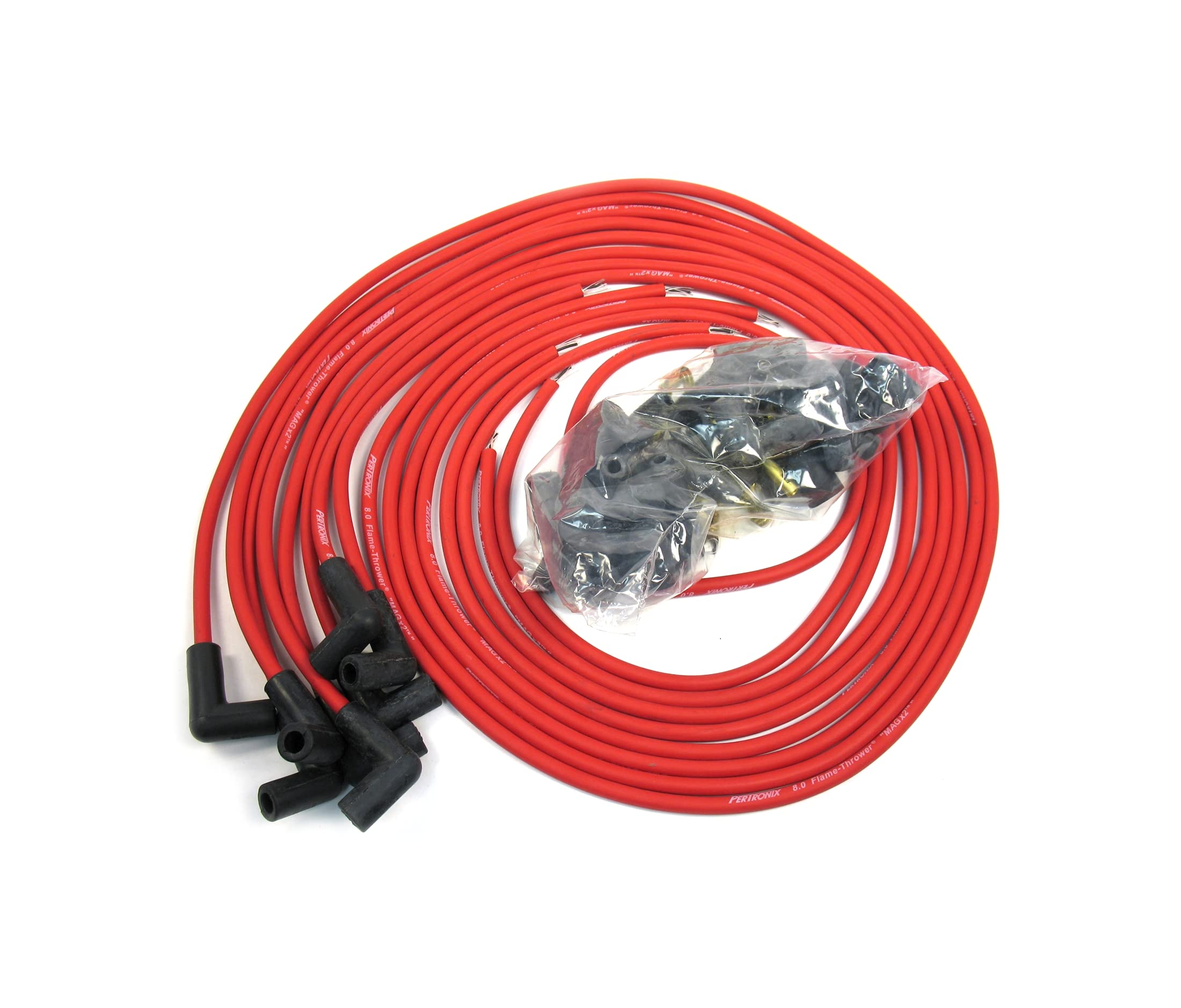 Pertronix 808490 Flame-Thrower Red Universal 90 Degree 8mm 8 Cylinder Spark Plug Wire Set - High Performance Ignition Wires for Muscle Cars, Hot Rods & Classic Vehicles - Perfect for Engine Upgrades & Tuning