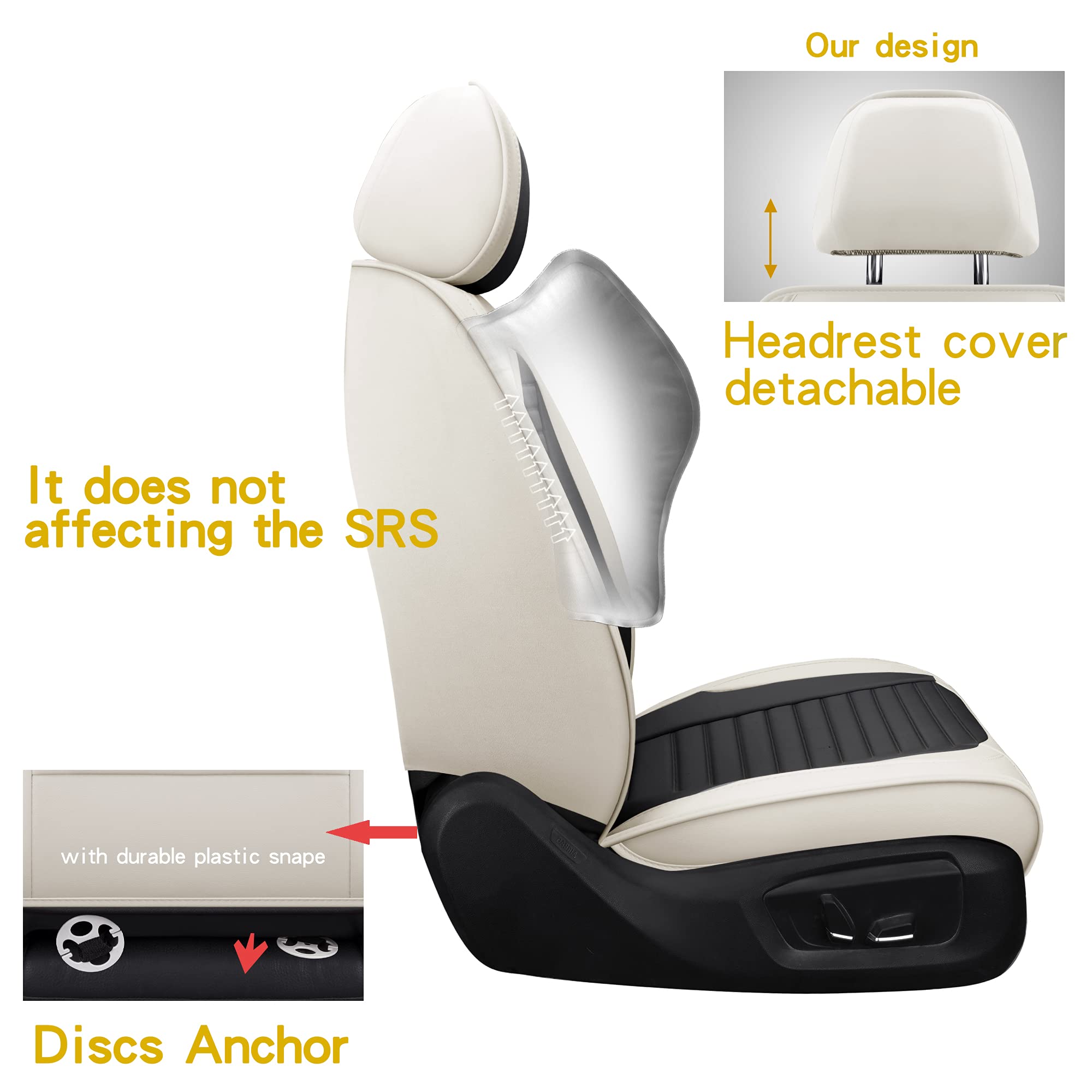 Premium Faux Leather Car Seat Covers Universal Fit for Cars, SUVs & Trucks - Beige & Black 2-Piece Set | Durable Auto Interior Accessories for Comfort & Style | Perfect for Daily Commute, Road Trips & Family Travel