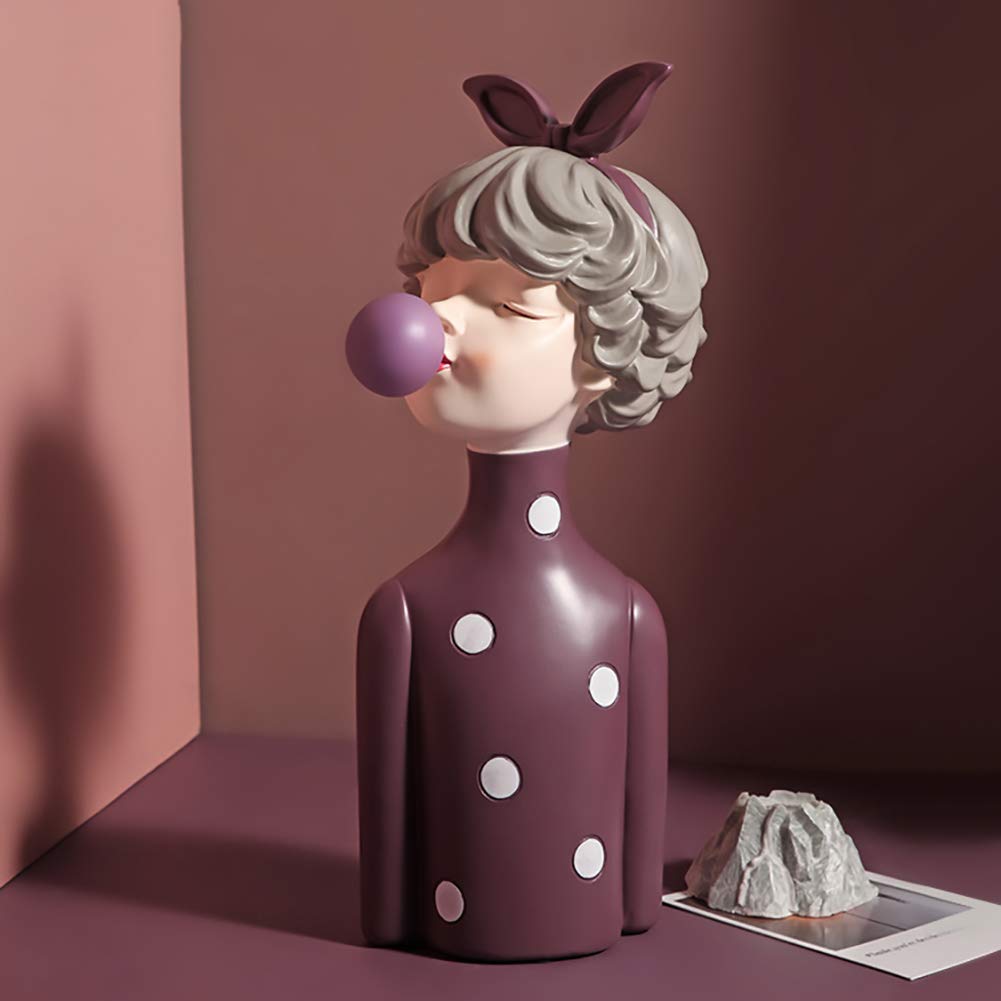 Modern Purple Resin Blowing Bubbles Girl Bust Statue - Elegant Home & Office Decor Sculpture (9x9x22cm) | Unique Tabletop Display & Gift for Women | Perfect for Living Room, Bookshelf, Desk Decoration | Ideal for Birthday, Housewarming, Wedding Gifts | Adds Artistic Flair to Modern Spaces