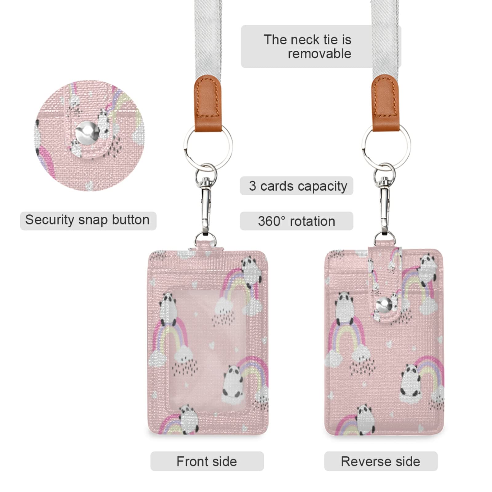 Cute Panda ID Badge Holder with Lanyard - Office & School Use