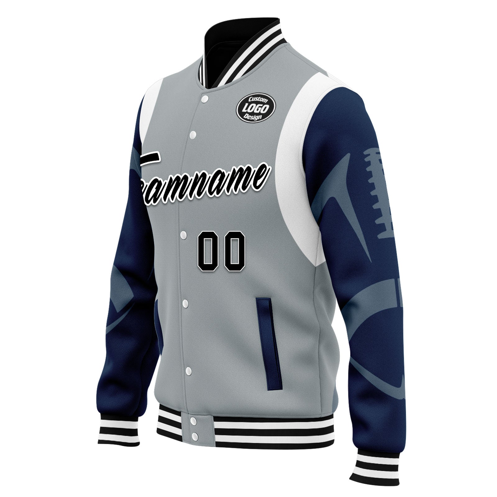 Custom Gray Seattle Bomber Jacket - Personalized Full Snap Varsity Letterman Jacket (FZ005 D025004 27) - Perfect for School Spirit, Sports Events & Streetwear Fashion