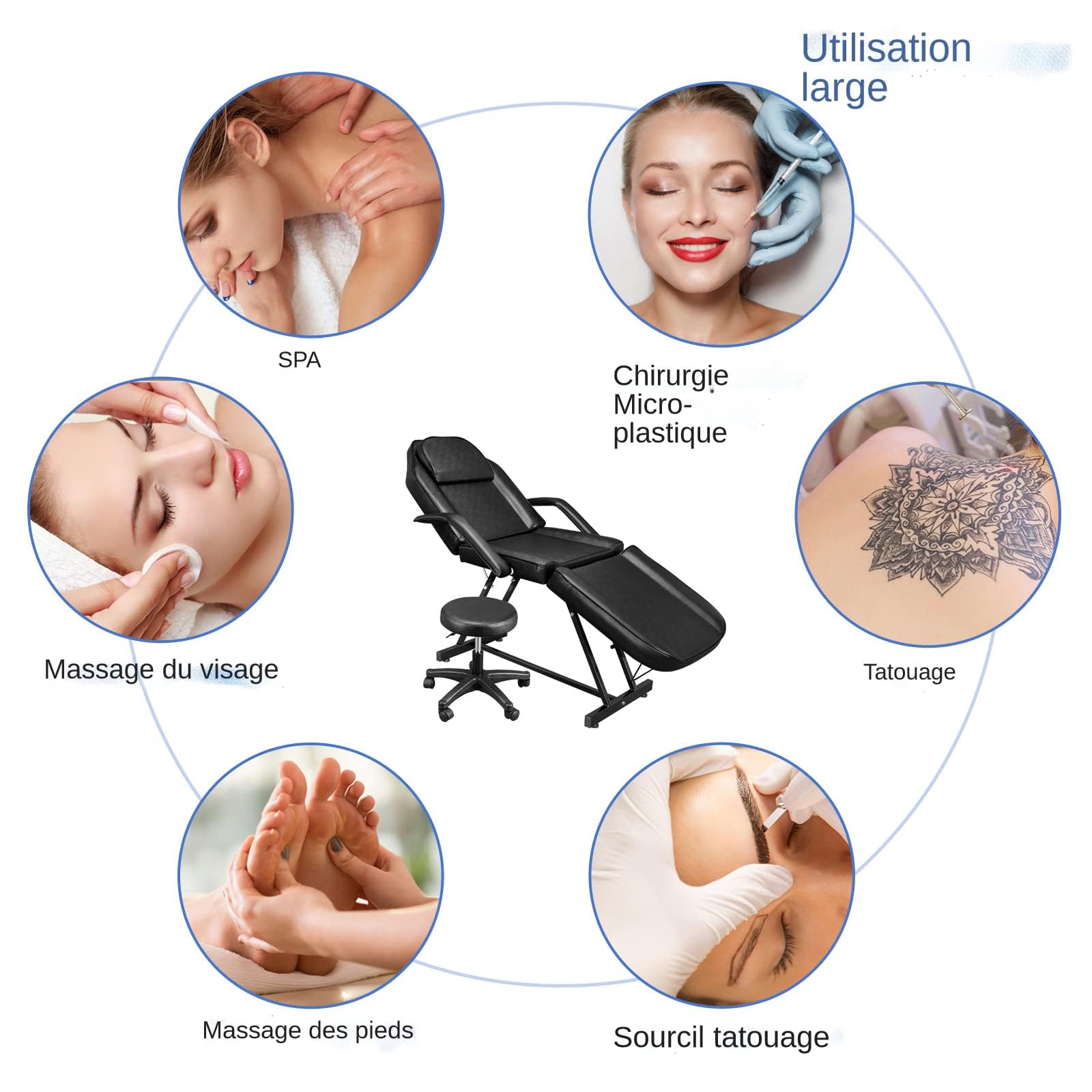 Professional Foldable Massage Table - Lightweight Aluminum Frame, 3-Section Ergonomic Design with Black Cosmetic Cover - Portable for Home, Spa & Salon Use