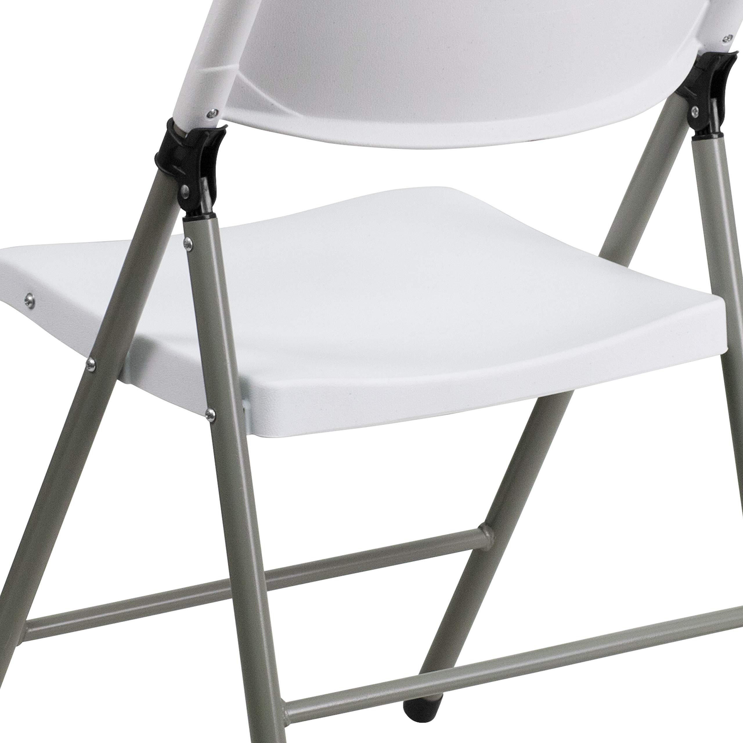 6 Pack Heavy Duty White Plastic Folding Chairs with Gray Frame - 330 lb Capacity - Event, Wedding, Party & Outdoor Chairs for Indoor/Outdoor Use