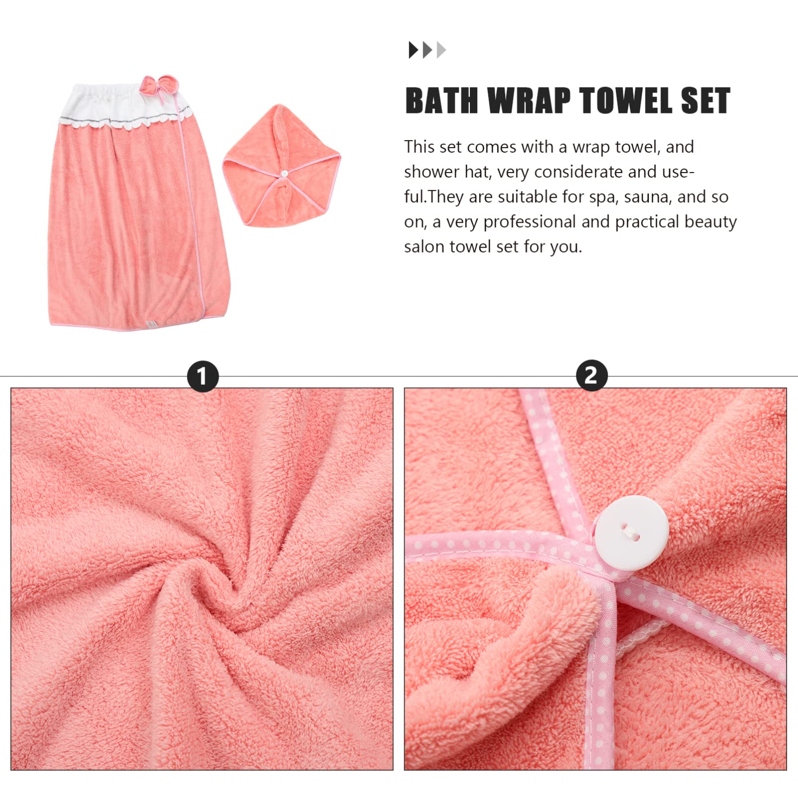 FOMIYES Microfiber Bath Wrap Set - Ultra Soft Spa Body Wrap & Hair Drying Towel Hat for Women (Pink) | Quick Dry Bath Accessories for Shower, Spa & Salon Use