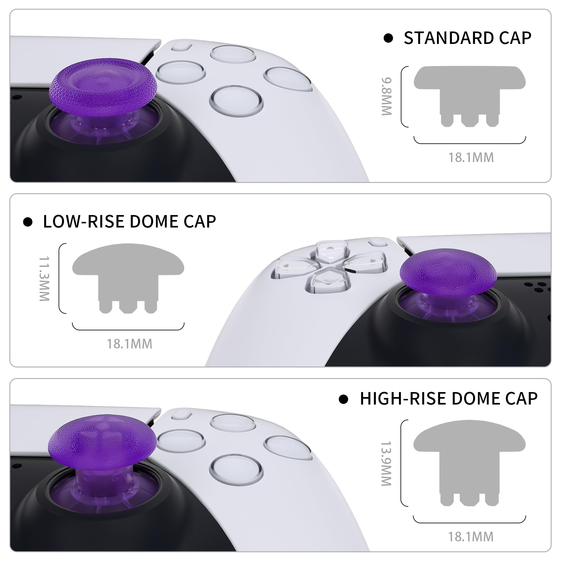 eXtremeRate Interchangeable Analog Thumbsticks for PS5 Controller - Purple Transparent Replacement Joysticks for PS4 Pro/Slim - Gaming Accessories for Enhanced Control & Comfort
