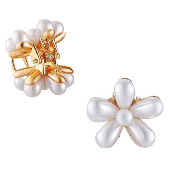 GIRLISH Mini Pearl Hair Barrettes for Women & Girls - 4pcs Sweet Artificial Pearl Hair Clips with Flower Design for Party, Wedding & Everyday Use | Perfect for Bridal Accessories, Prom Hairstyles & Daily Hair Styling