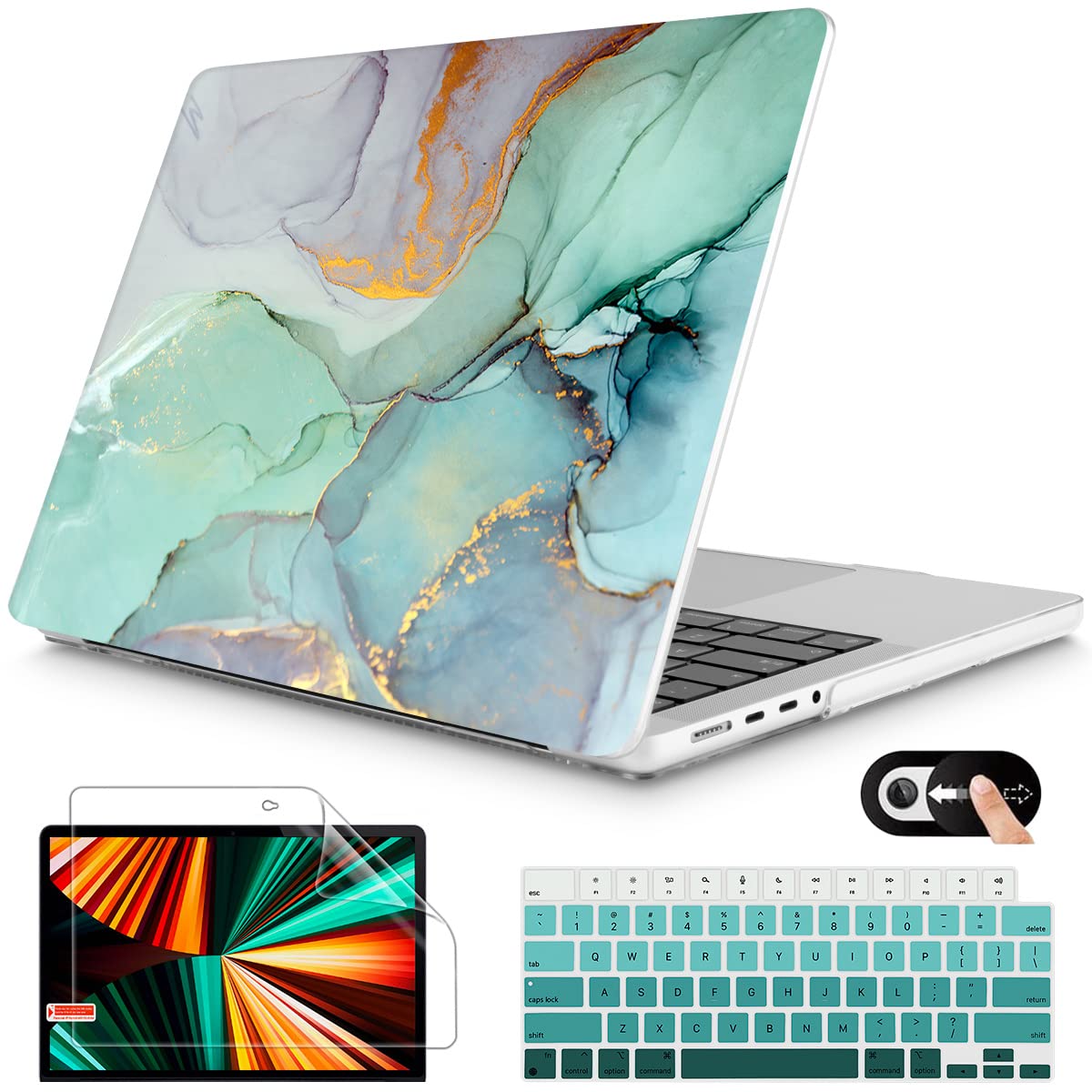 Premium MacBook 14 Inch Case 2021-2022 Pro A2442 - Scratch Resistant Protective Cover with Touch ID, Keyboard Skin & Screen Protector | Compatible with MacBook 14