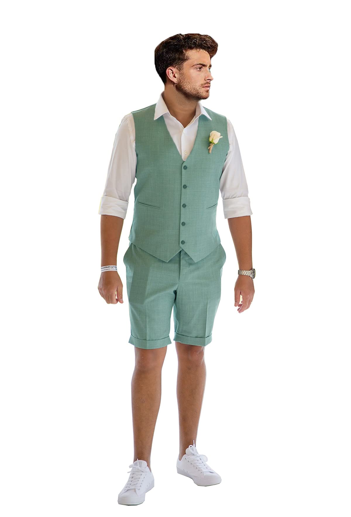 Men's 2-Piece Linen Suit Set - Slim Fit Summer Beach Shorts & Vest - Breathable Wedding Groomsmen Attire for Outdoor Events & Tropical Vacations