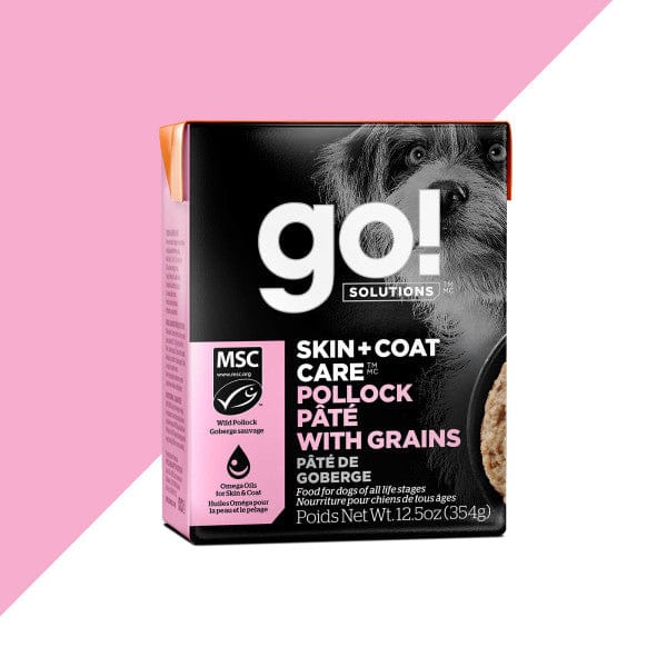 Go! Solutions Skin & Coat Care Pollock Pate with Grains Wet Dog Food 12.5oz - Healthy Skin & Shiny Coat Formula for Dogs, Perfect for Sensitive Stomachs & Allergies | Great for Mealtime, Training Treats & Senior Dogs