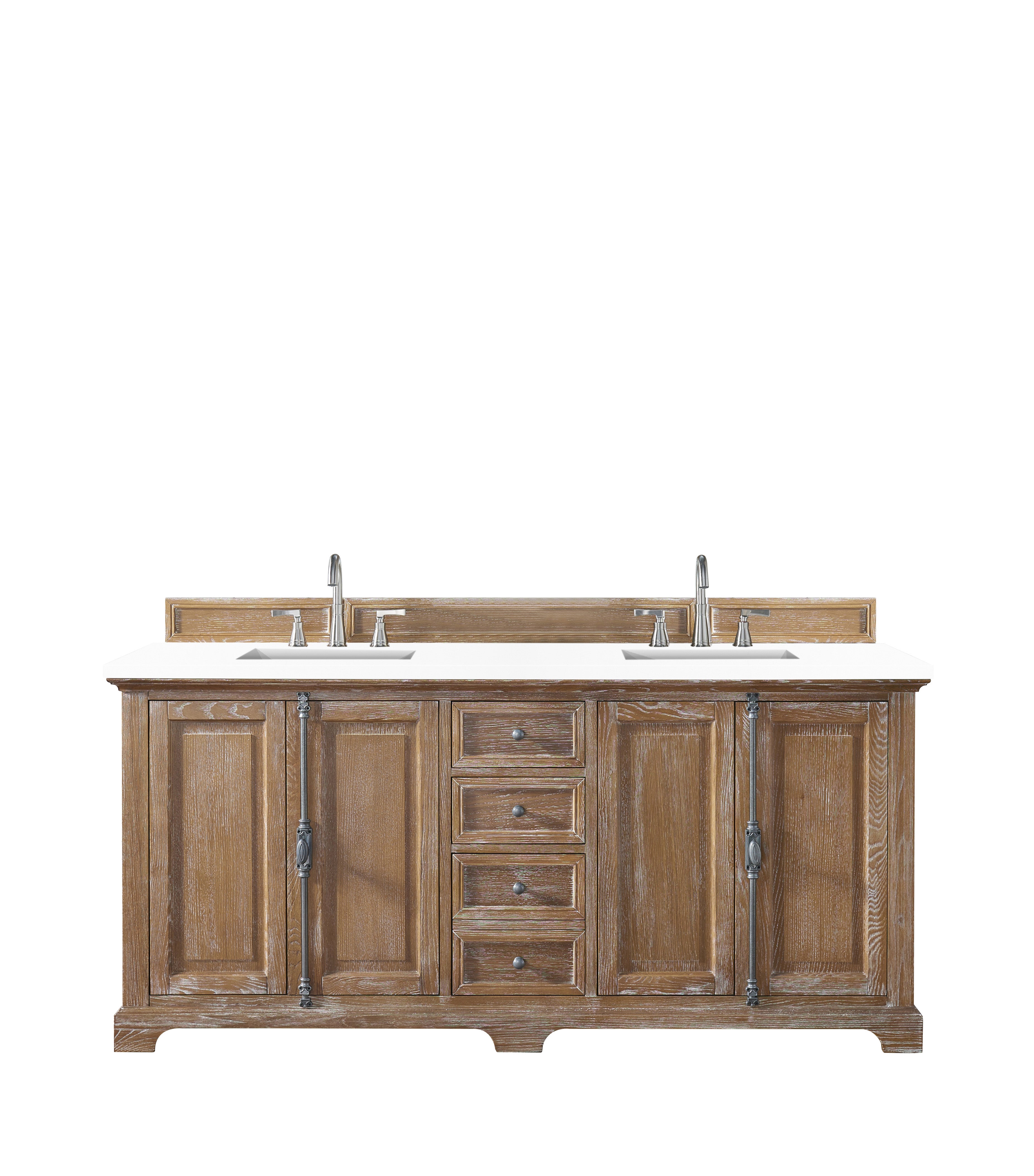 Providence 72-Inch Double Vanity Bathroom Cabinet in Driftwood Finish with 3CM White Zeus Quartz Countertop - Perfect for Master Bathroom Renovation and Luxury Home Upgrade