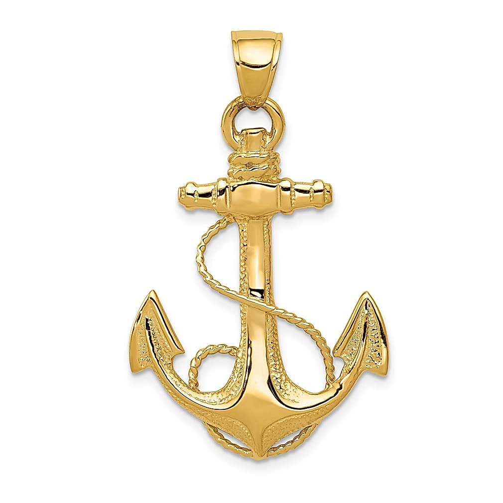 10K Yellow Gold Nautical Anchor Ship Wheel Pendant Necklace for Women - Marine Rope Charm Jewelry, Perfect Gift for Her - Ideal for Beach Lovers, Sailors & Seashore Fashion Enthusiasts