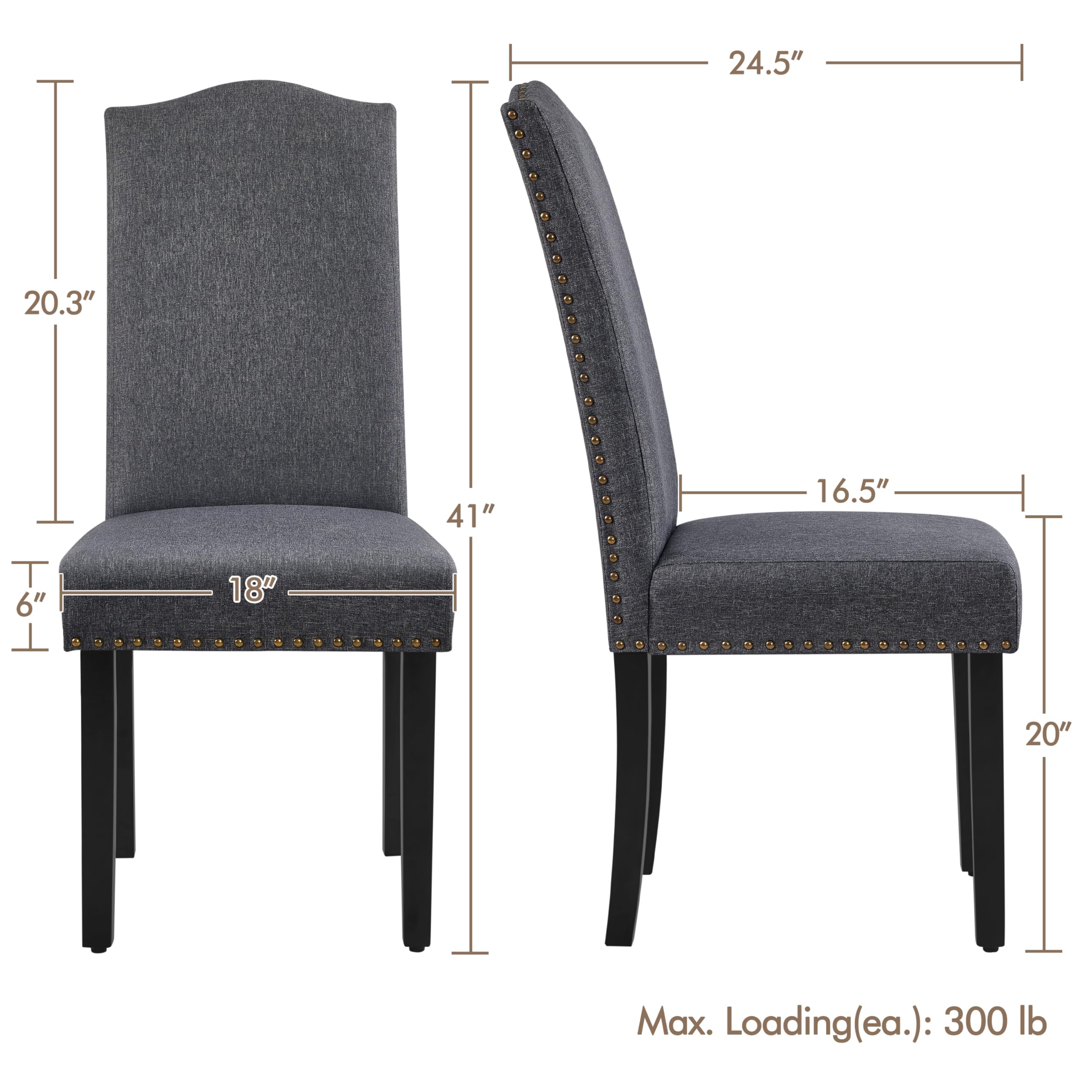 Yaheetech 6-Piece Dark Gray Dining Chairs Set - Rubber Wood Legs & Non-Woven Fabric Armless Chairs for Kitchen, Living Room, Hotel, Wedding, Lounge, Reception - Perfect for Home Dining, Office Meetings, and Event Seating