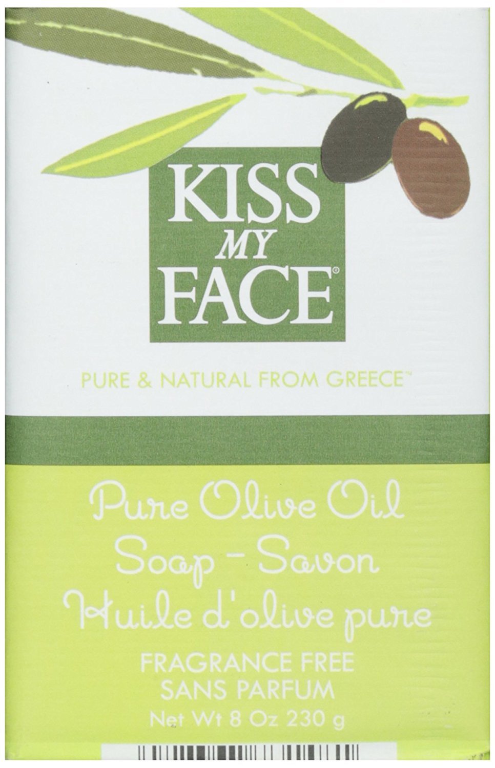 Kiss My Face Pure Olive Oil Bar Soap - 8 oz | Moisturizing Natural Soap for Sensitive Skin & Daily Cleansing | Perfect for Bath, Shower & Travel