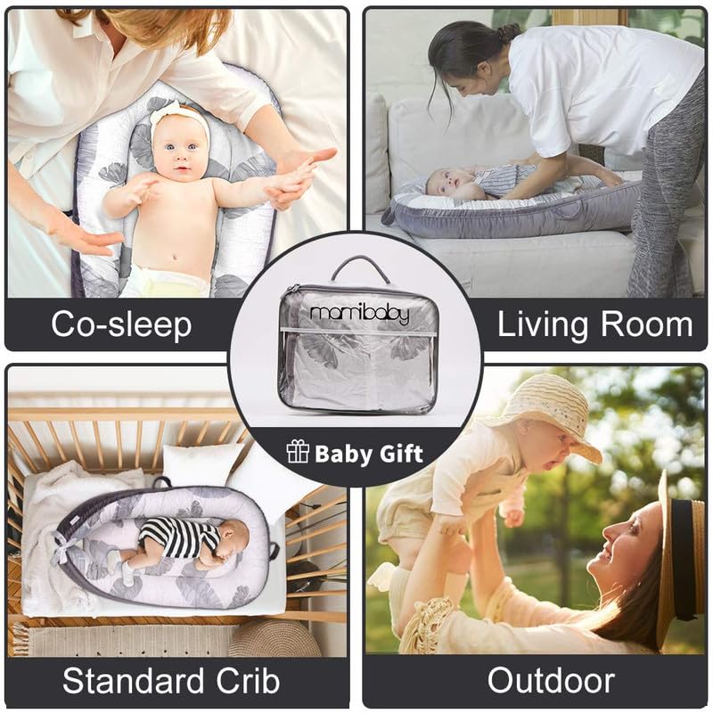 Premium Baby Lounger for Newborns 0-24 Months - Soft Infant Lounger with Breathable Cover | Essential Baby Gift for Nursery, Travel & Playtime | Lightweight Grey Leaves Design (Perfect for Cuddling, Napping & Tummy Time)