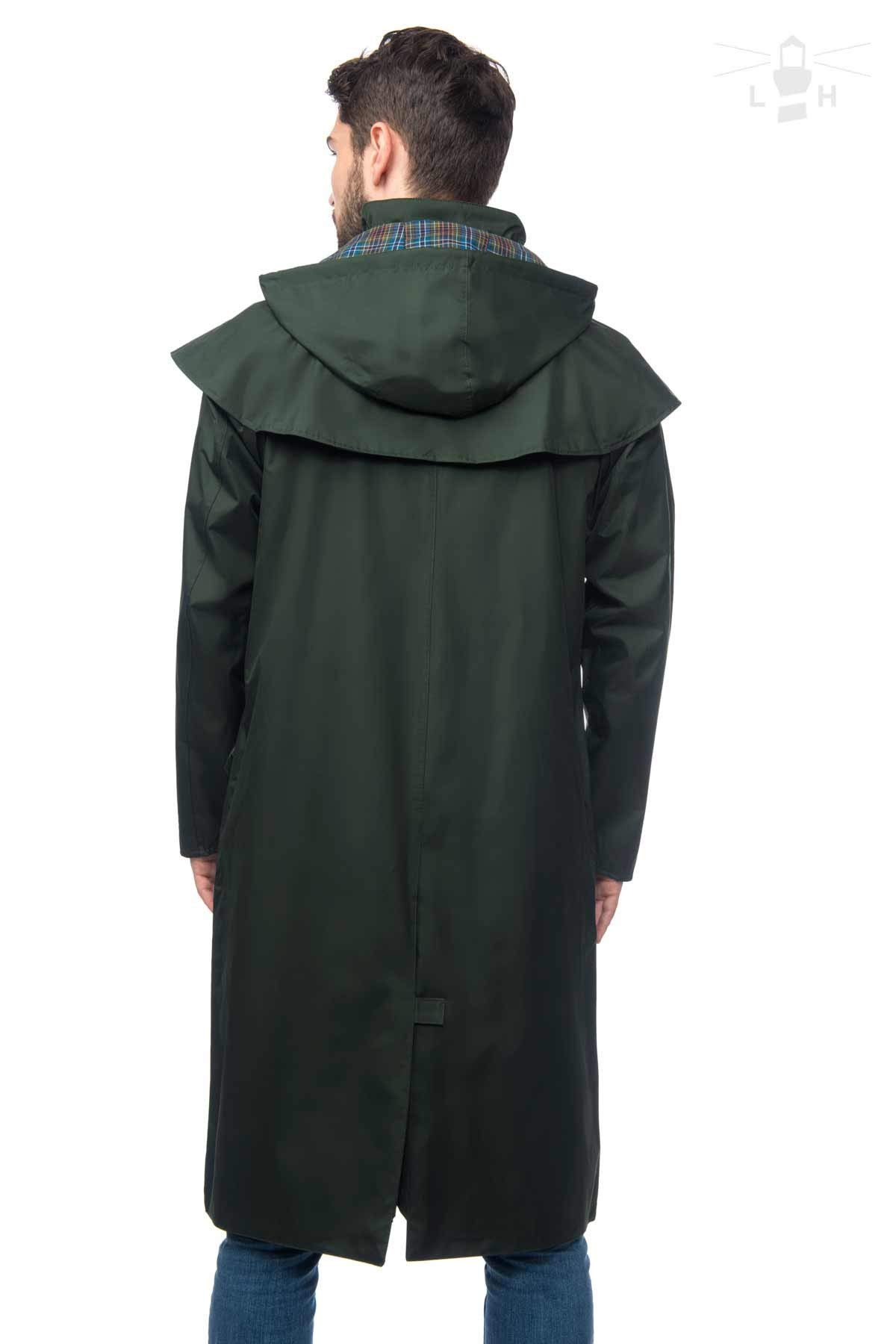 **Men's Waterproof Raincoat with Removable Hood - LightHouse Stockman Warm Windproof Long Lined Outdoor Jacket for Hiking, Camping & Rainy Weather**