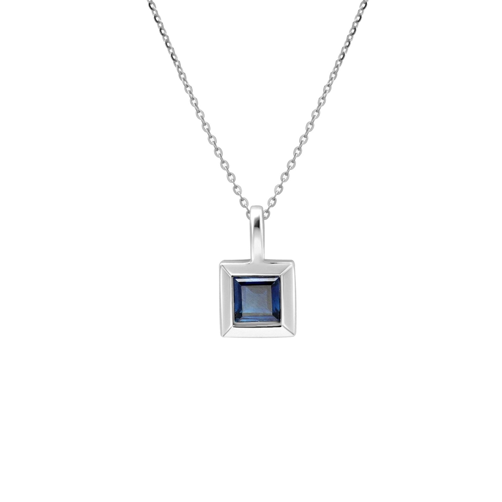 Princess Cut Blue Sapphire Pendant Necklace - 14K Solid White Gold Bezel Setting | Elegant Jewelry Gift for Women, Anniversary & Special Occasions