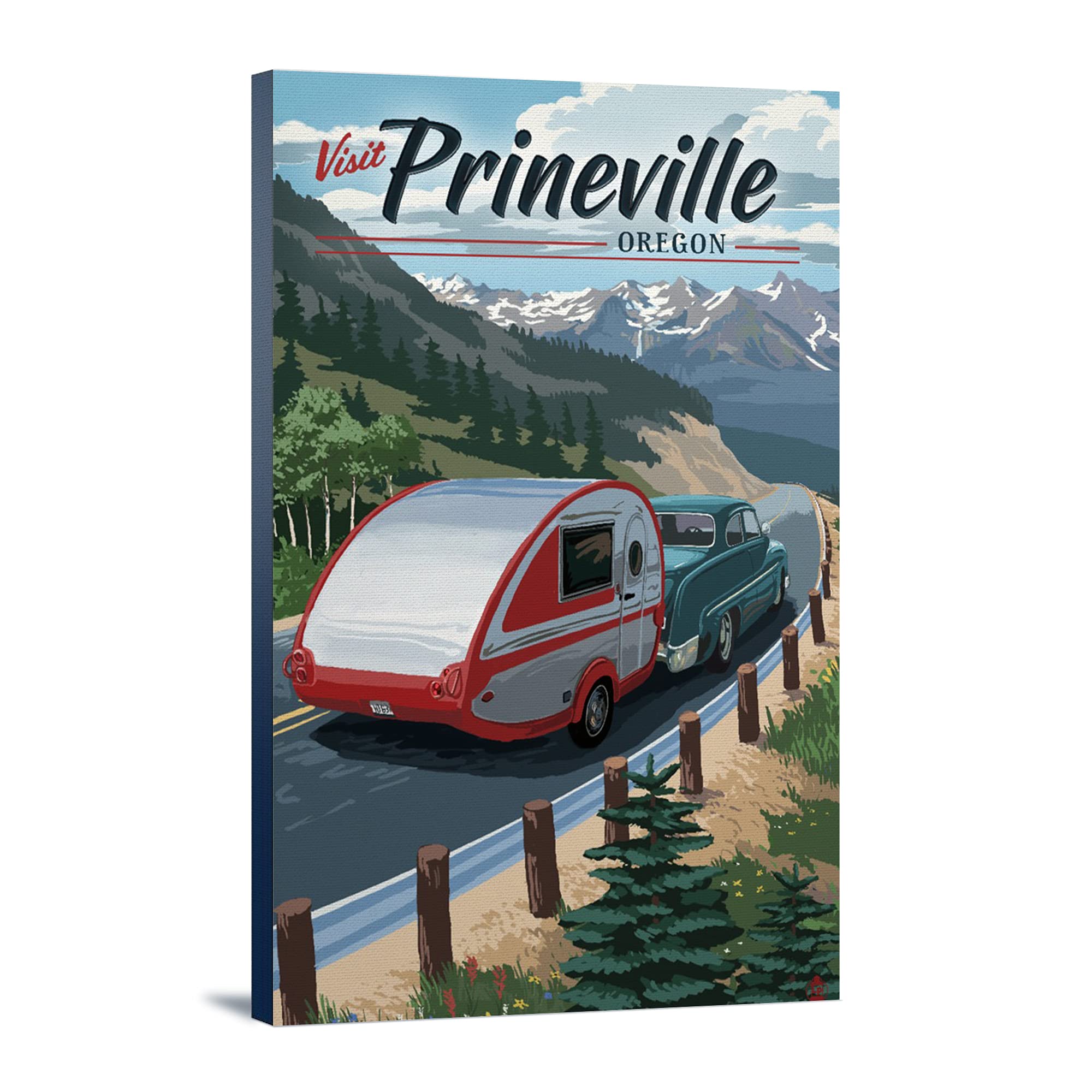 Lantern Press Prineville Oregon Retro Camper Wall Art - 16x24 Wrapped Canvas Print for Vintage Home Decor & RV Enthusiasts - Perfect for Living Room, Bedroom or Camper Interior Design