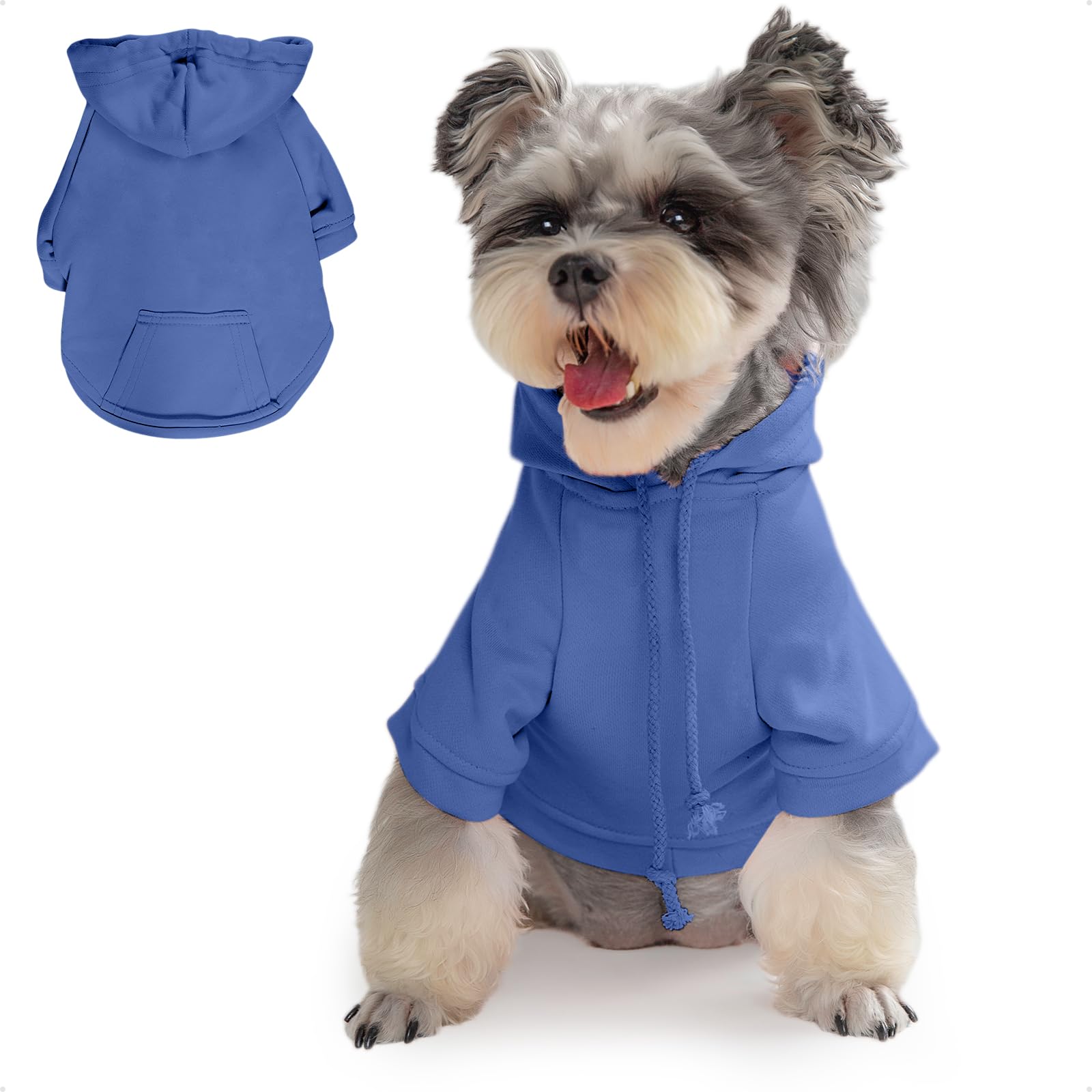 **PETWIT Small Dog Hoodies - Winter Warm Fleece Jumper with Hood & Pockets for Small Puppies - Cozy Blue Dog Sweatshirt (XS) - Perfect for Outdoor Walks & Indoor Comfort**