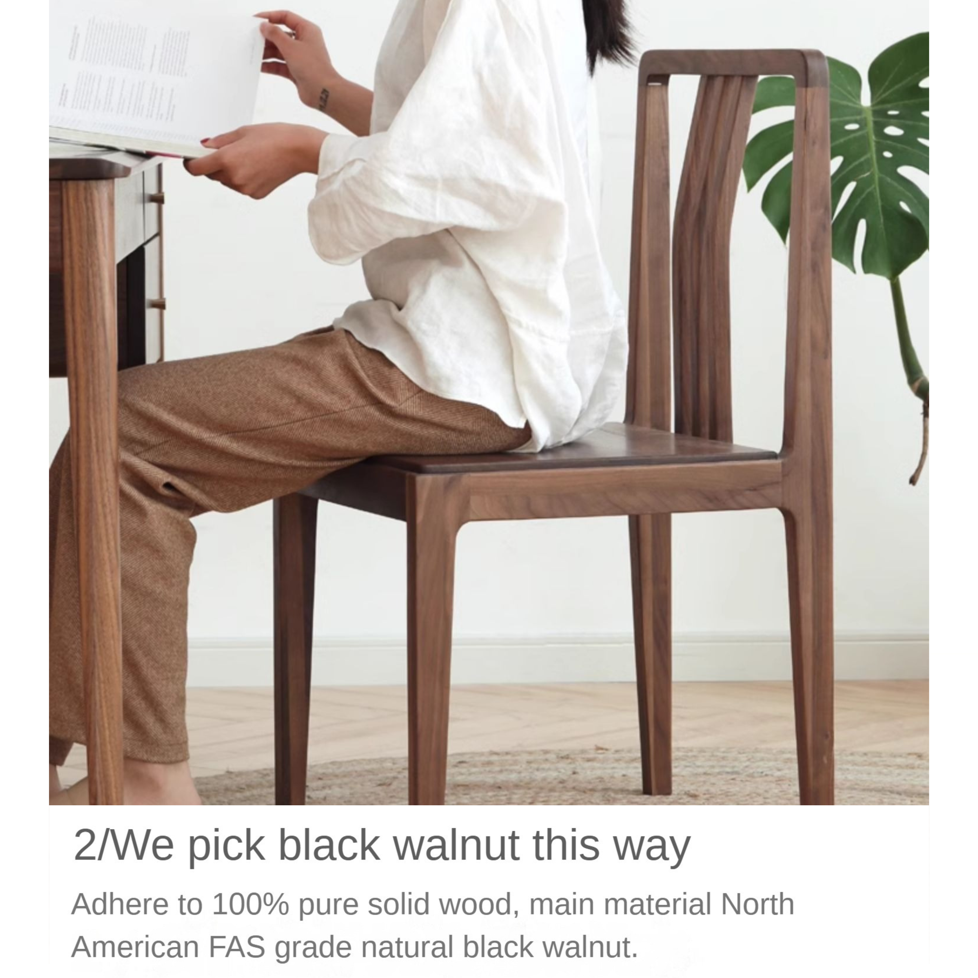 Premium Black Walnut Solid Wood Dining Chairs Set of 4 with Comfortable Backrest - Elegant Kitchen & Dining Room Furniture for Family Gatherings & Dinner Parties
