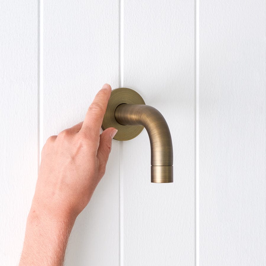 Antique Brass Sydney Short Wall Spout - Vintage Bathroom Faucet for Sink, Basin, and Vanity - Perfect for Traditional and Farmhouse Style Decor