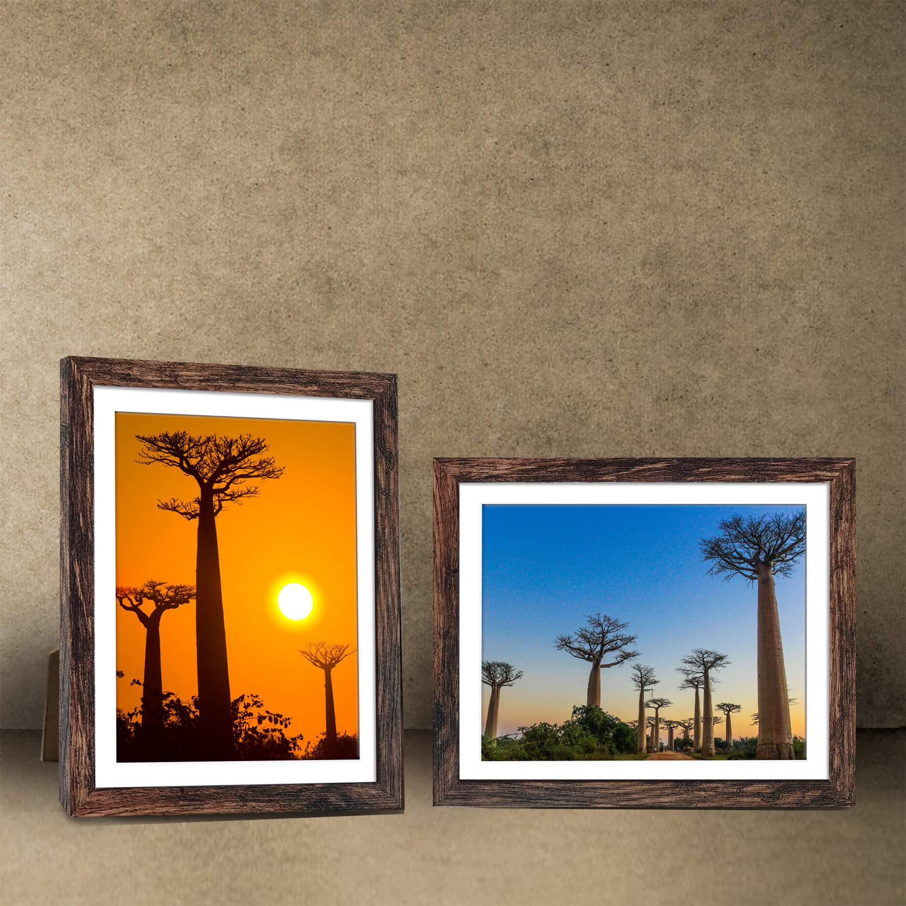 8x10 Picture Frames 4 Pack - Rustic Brown Wood Photo Frames with Mat for Wall Display, Home Decor, Office & Gift Giving
