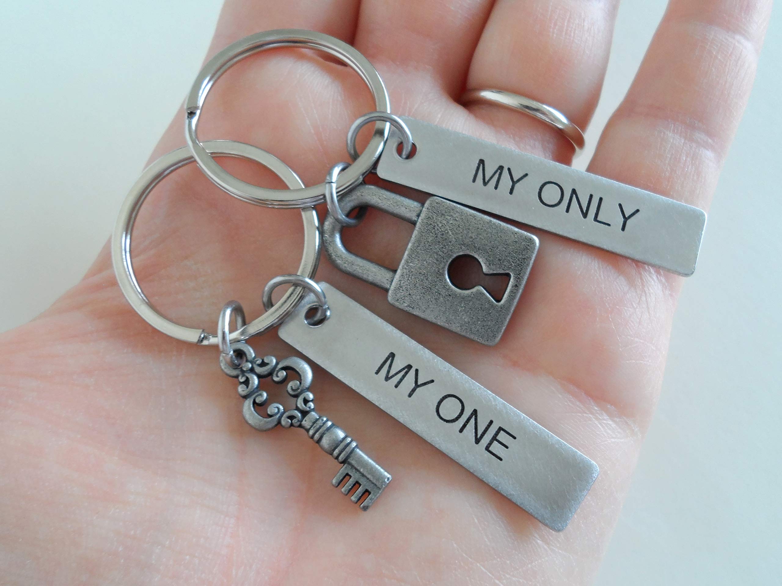 Custom Engraved Steel Key & Lock Keychains - Personalized Couples Anniversary Gift for Him & Her - Perfect for Valentine's Day, Wedding, and Romantic Occasions