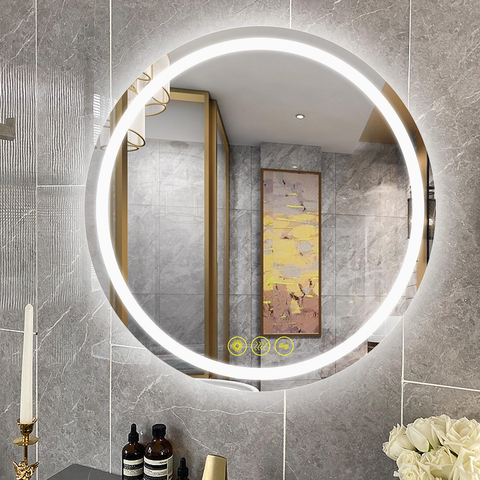SmartShine Modern LED Dimmable Round Anti-Fog Bathroom Mirror with Backlit - Perfect for Vanity, Makeup, Shaving & Home Decor