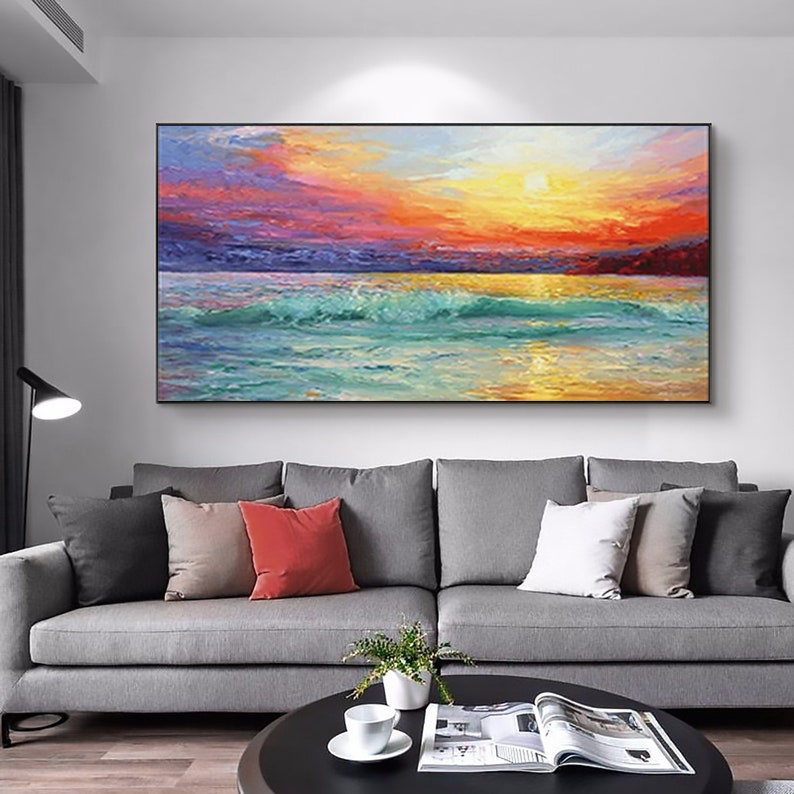 Stunning Sunset Wall Art - Handmade Canvas Painting for Home & Office Decor - Perfect for Living Room, Bedroom, or Gift