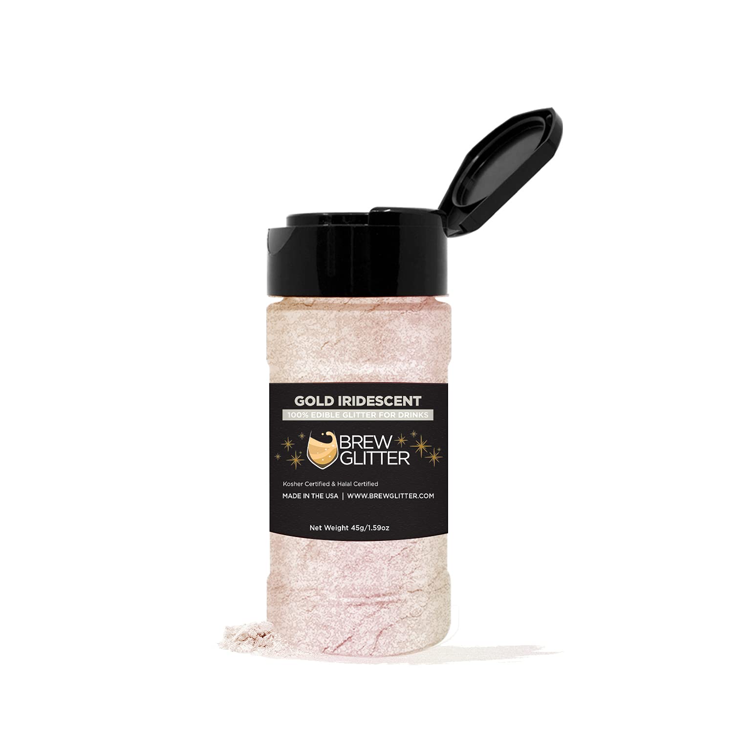 Edible Glitter for Drinks - KOSHER & HALAL Certified 100% Food Grade Vegan Glitter Dust for Cocktails, Beer, Cupcakes & Beverage Garnish - Gluten Free, Nut Free (45g Shaker, Gold Iridescent) - Perfect for Party Drinks, Wedding Cocktails & Cake Decorating