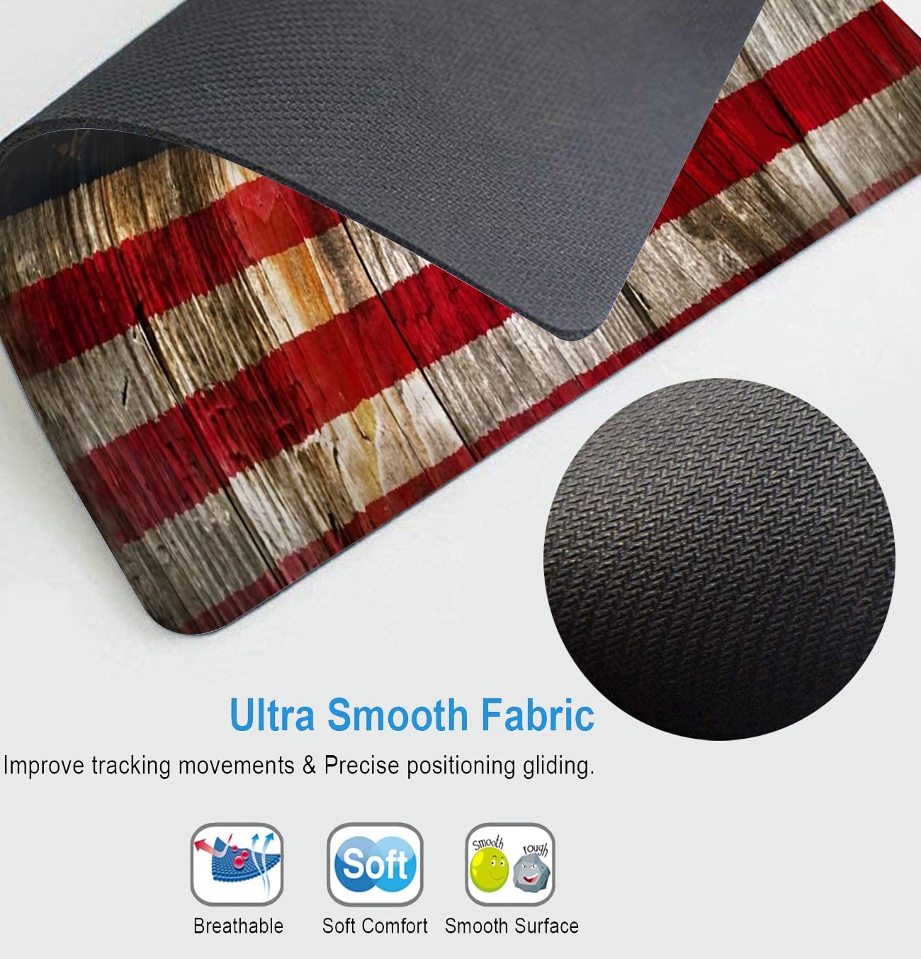 Custom Square Gaming & Office Mouse Pad - Wood Grain American Flag Design, Non-Slip Rubber Base for Desktop & Laptop - Perfect for Work, Gaming & Home Office Use