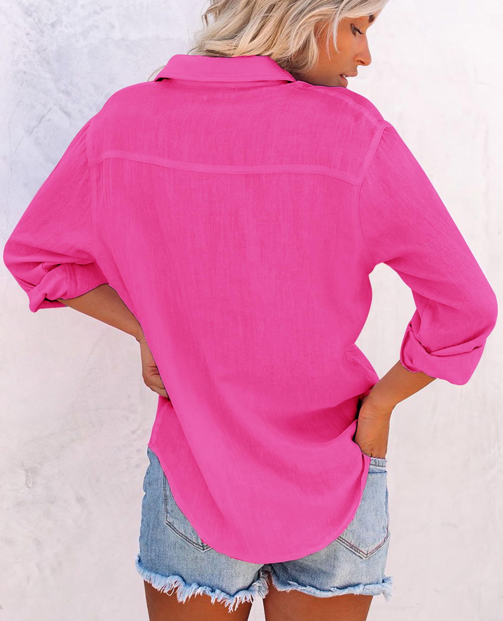 Siliteelon Women's Cotton Button Down Shirts - Long Sleeve V-Neck Casual Blouse with Pockets | Office Wear, Business Casual & Everyday Outfits