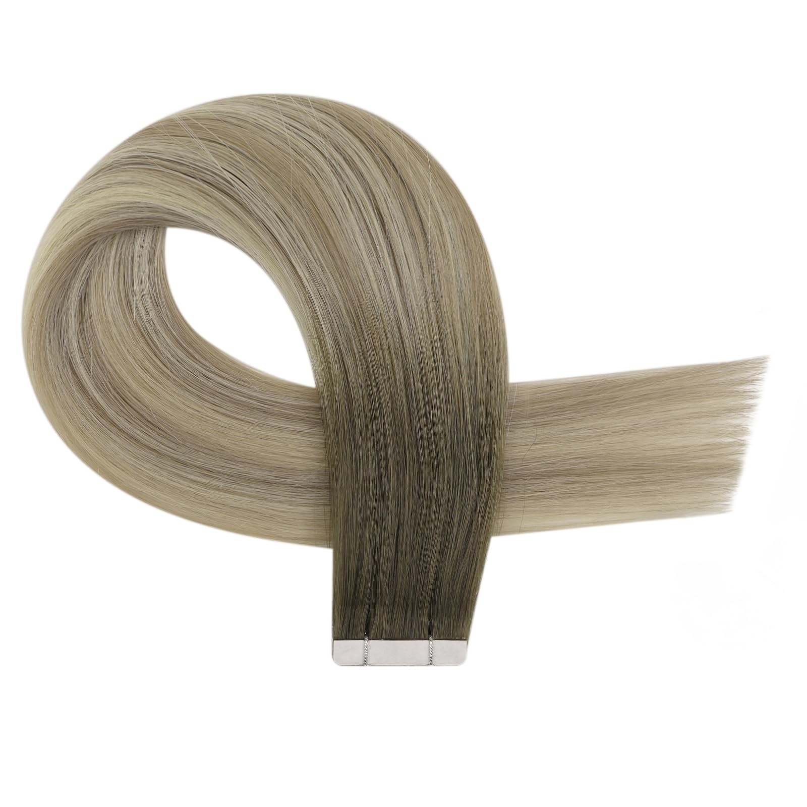 Full Shine Virgin Tape-in Hair Extensions 18 Inch - Double Sided Invisible Tape Extensions for Blonde & Brown Balayage - 100% Human Remy Hair - 25g (10 Pieces) - Perfect for Daily Wear, Parties & Special Occasions