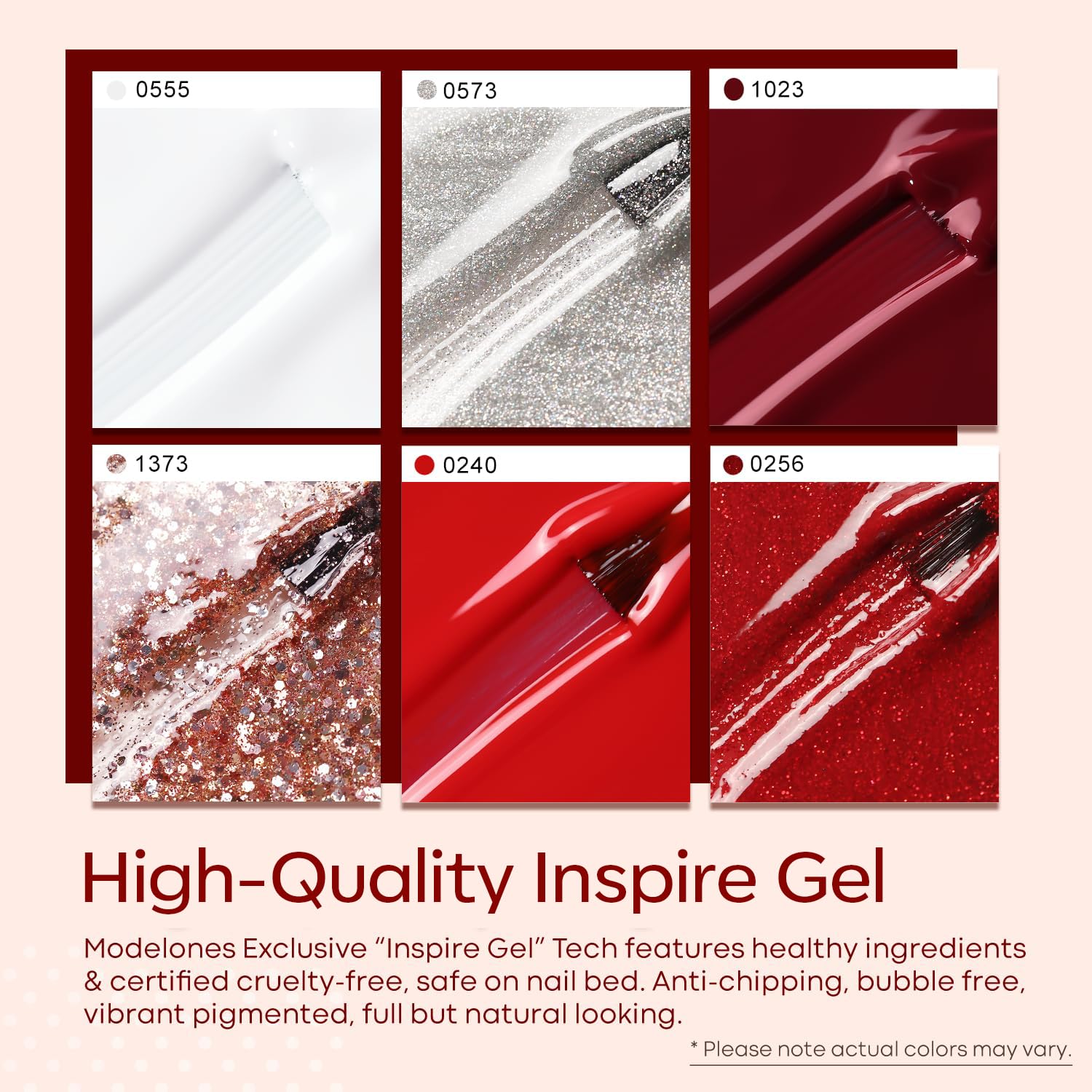 Modelones 6 Colors Red Gel Nail Polish Set - White Glitter, Sparkle Burgundy, Dark Rose, Champagne Silver, Candy Cane | Soak Off UV LED Nail Art Kit for Manicure, Salon & DIY | Perfect Gift for Women, Home Nail Care & Party Looks
