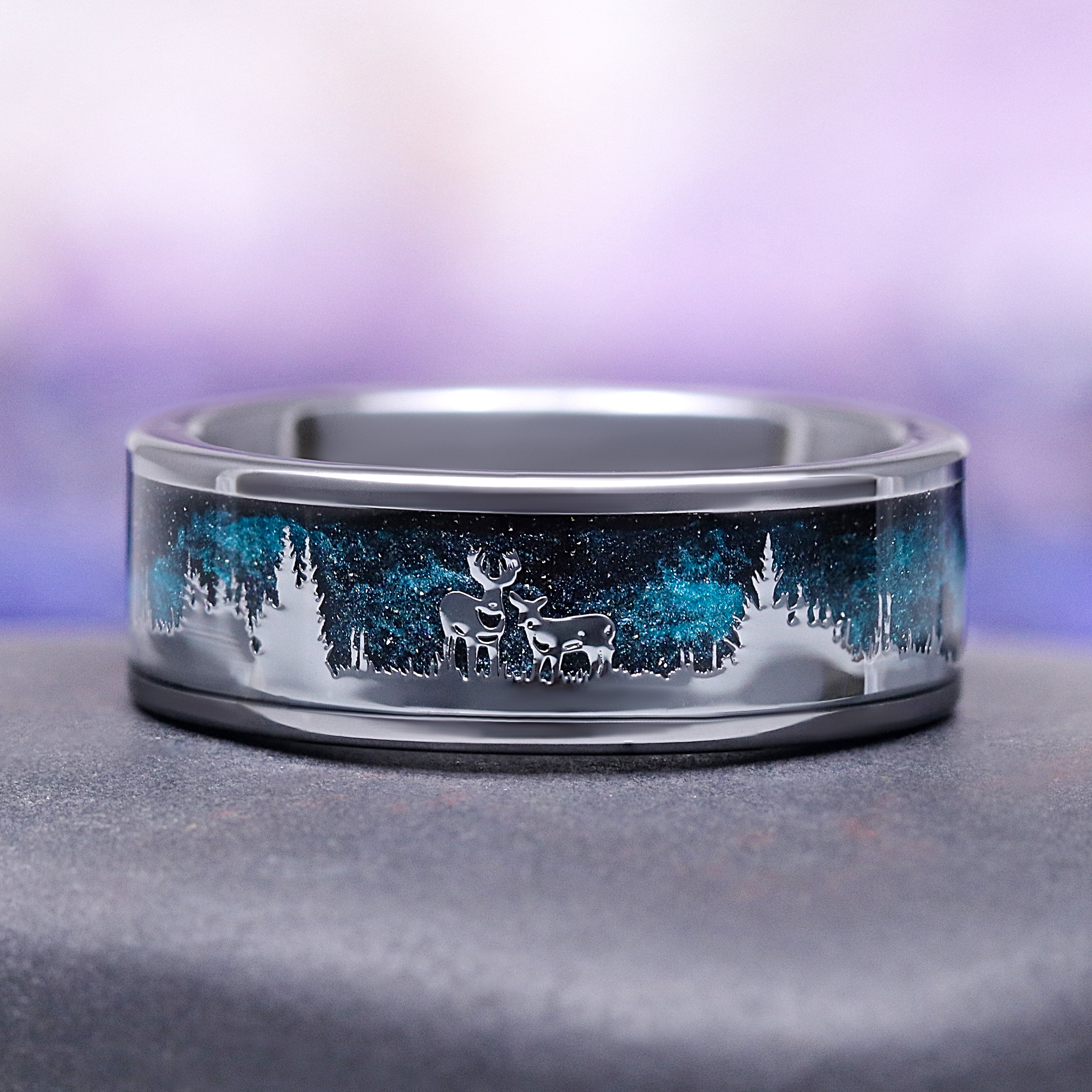 Skye Kite™ London Blue Topaz & Emerald Deer Couple Rings for Women & Men - Elegant Matching Wedding Bands, Anniversary Gift for Him & Her - Perfect for Romantic Dates, Proposals & Special Occasions