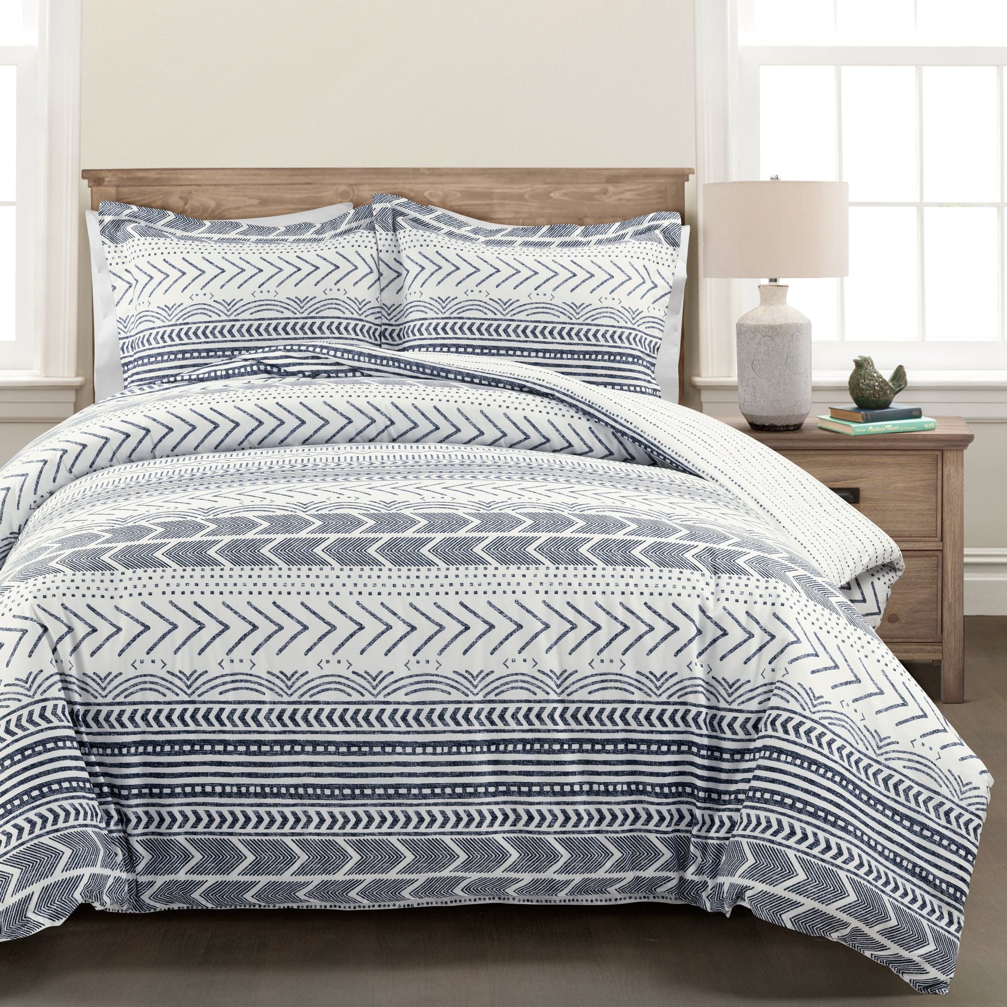 Hygge Geo Reversible Cotton Duvet Cover 3 Piece Set - Soft & Breathable Bedding Set for All Seasons - Perfect for Master Bedroom, Guest Room & Dorm Decor