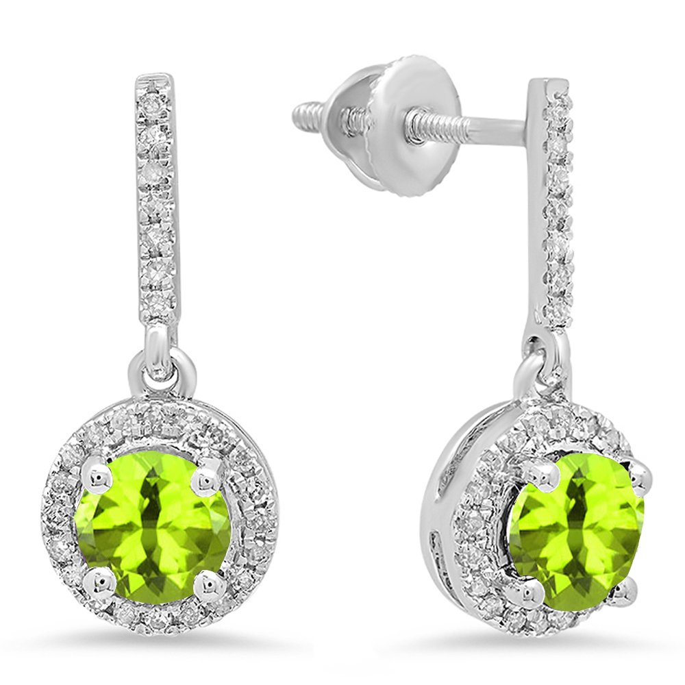 Dazzlingrock Collection 18K White Gold 5mm Round Gemstone & Diamond Halo Drop Earrings for Women - Perfect for Weddings, Parties & Special Occasions