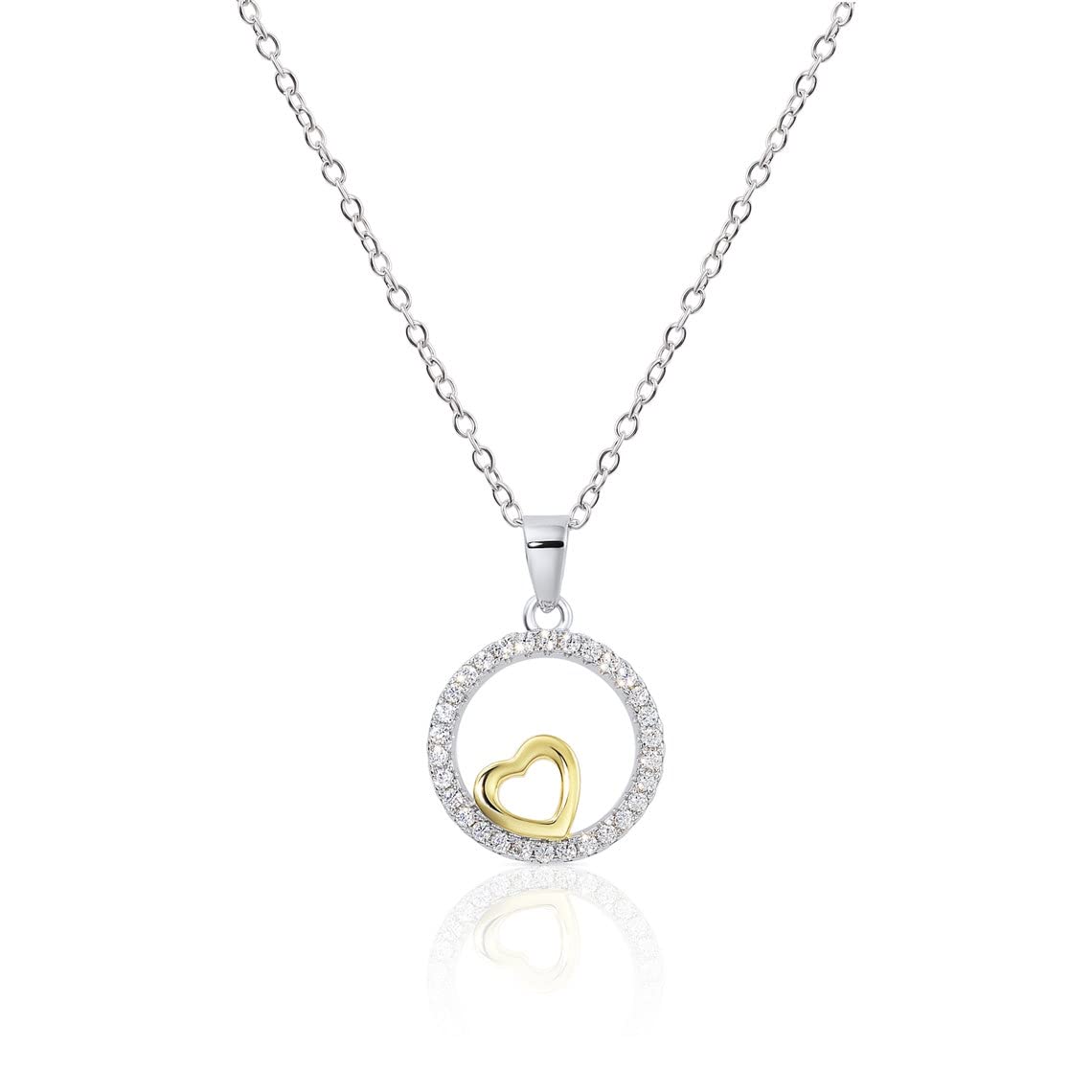Sterling Silver Round Halo & Heart CZ Pendant Necklace for Women | Elegant Cubic Zirconia Jewelry Gift for Valentine's Day, Anniversary & Special Occasions