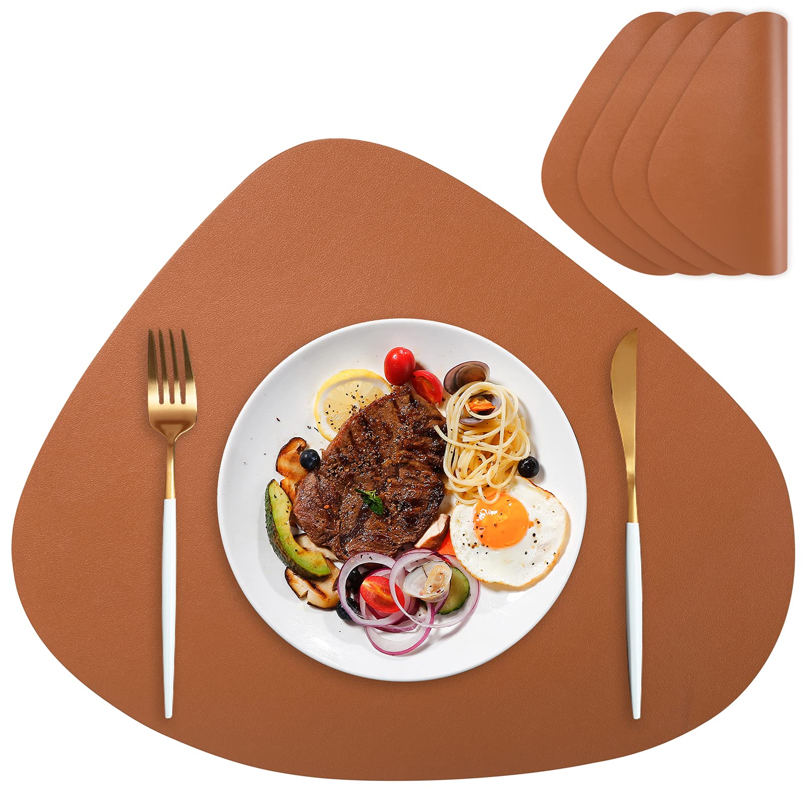 Premium Faux Leather Placemats Set of 4 - Waterproof & Heat Resistant Table Mats for Kitchen, Dining Room, Indoor & Outdoor Use - Perfect for Daily Meals, Dinner Parties, and Outdoor Entertaining