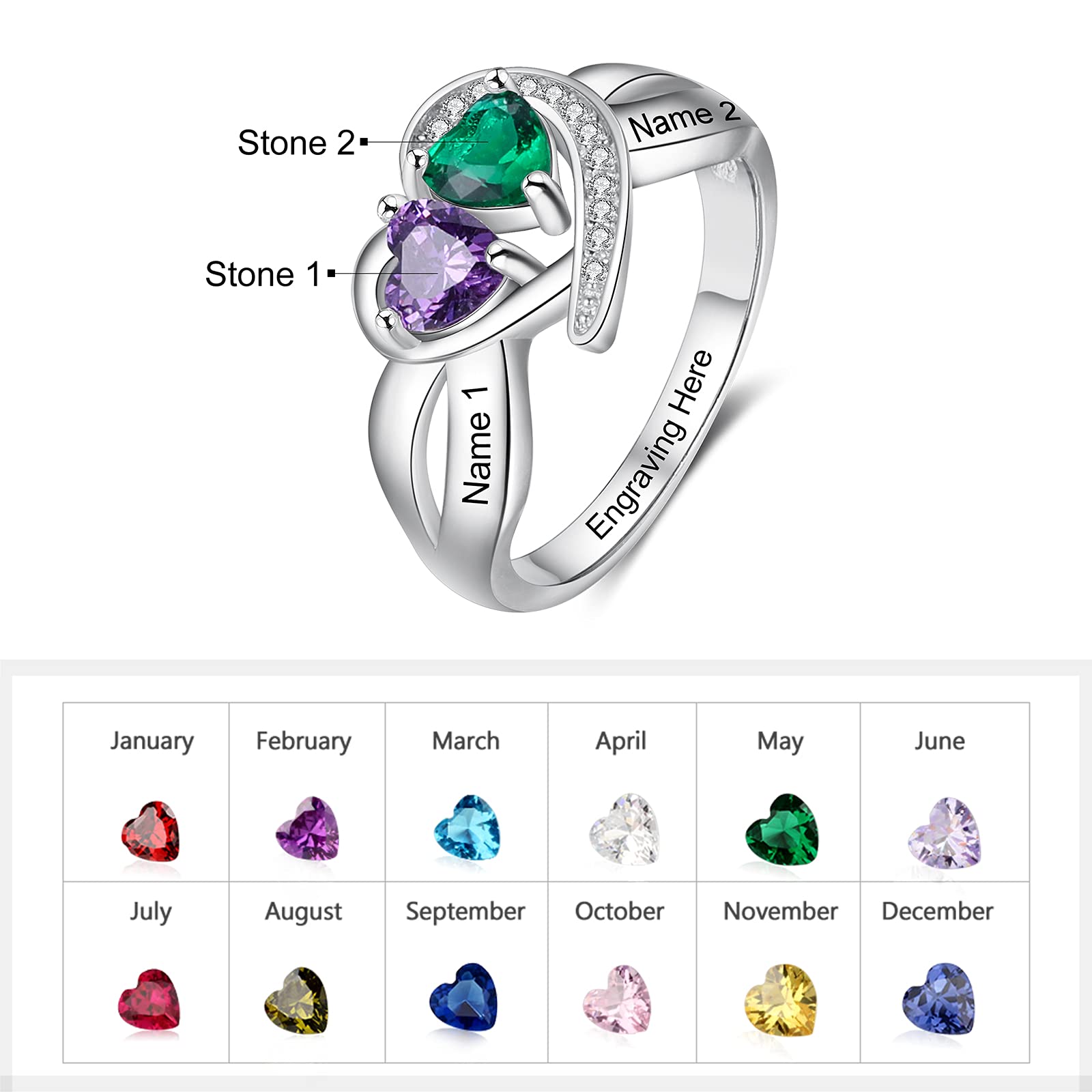 Personalized Mother Promise Rings - Birthstone Engagement Rings for Women - Wedding & Love Gifts