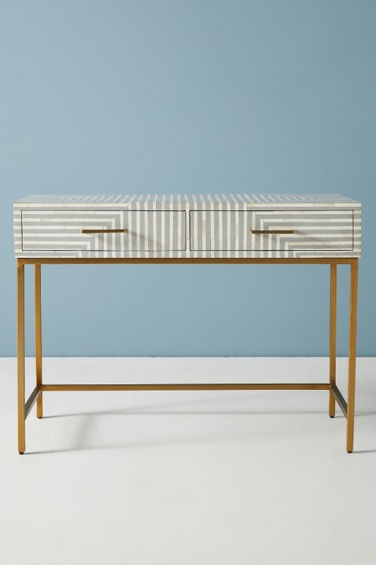 Handmade Grey Striped Wooden Inlay Desk - Elegant Home Office Furniture for Work & Study | Perfect for Modern Workspaces & Study Rooms