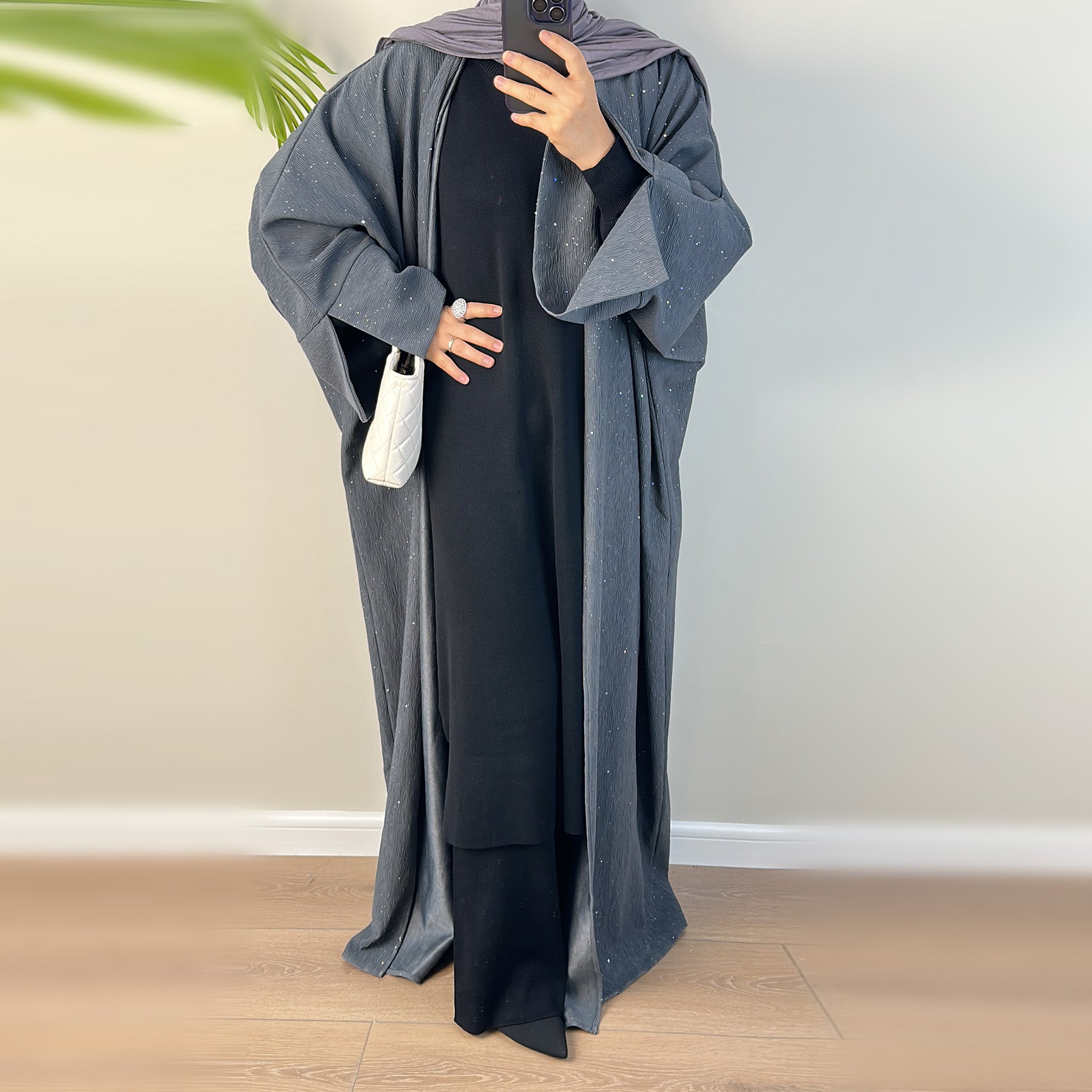 Dera Textured Fall Winter Duster Coat for Women - Gray Long Open Front Cardigan - Perfect for Office, Casual Outfits & Layering in Cold Weather